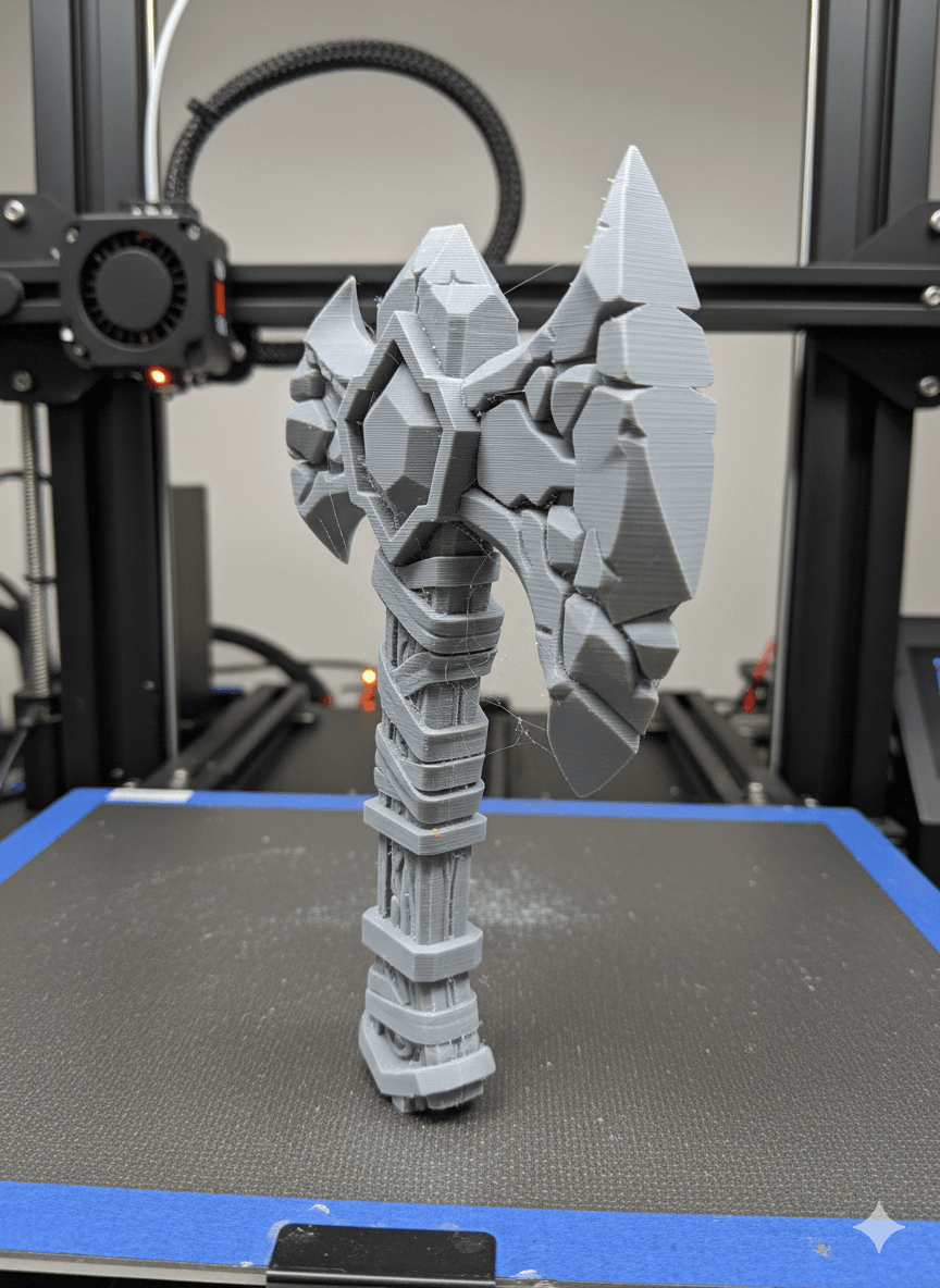 Runic Battle Axe – Red & Blue Dual-Color 3D Printed Fantasy Weapon 3d model