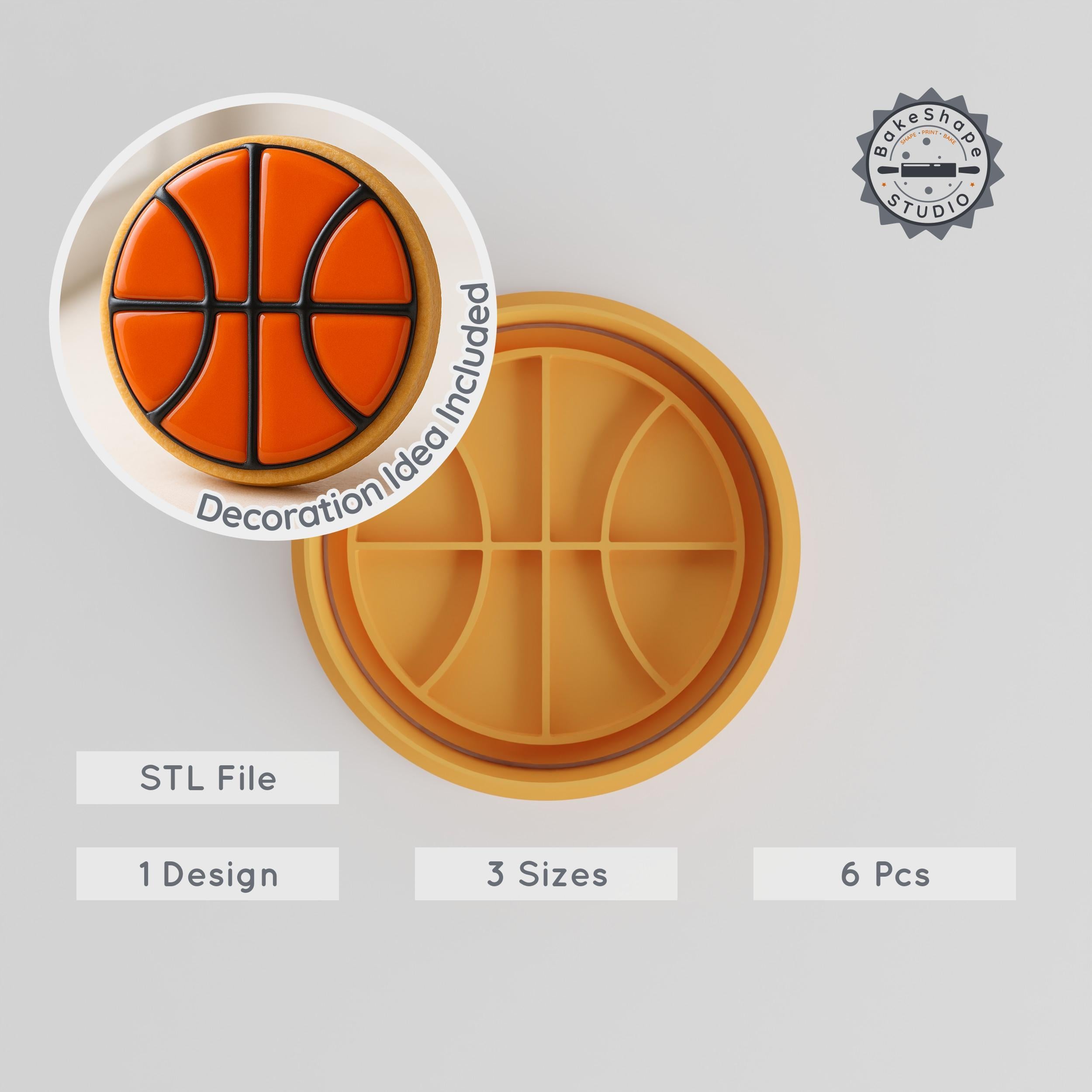 Basketball Shape Cutter & Stamp Set, Cookie & Fondant Decorative Tools, S/M/L Sizes, Sports Ball Design PRODUCT_610 3d model