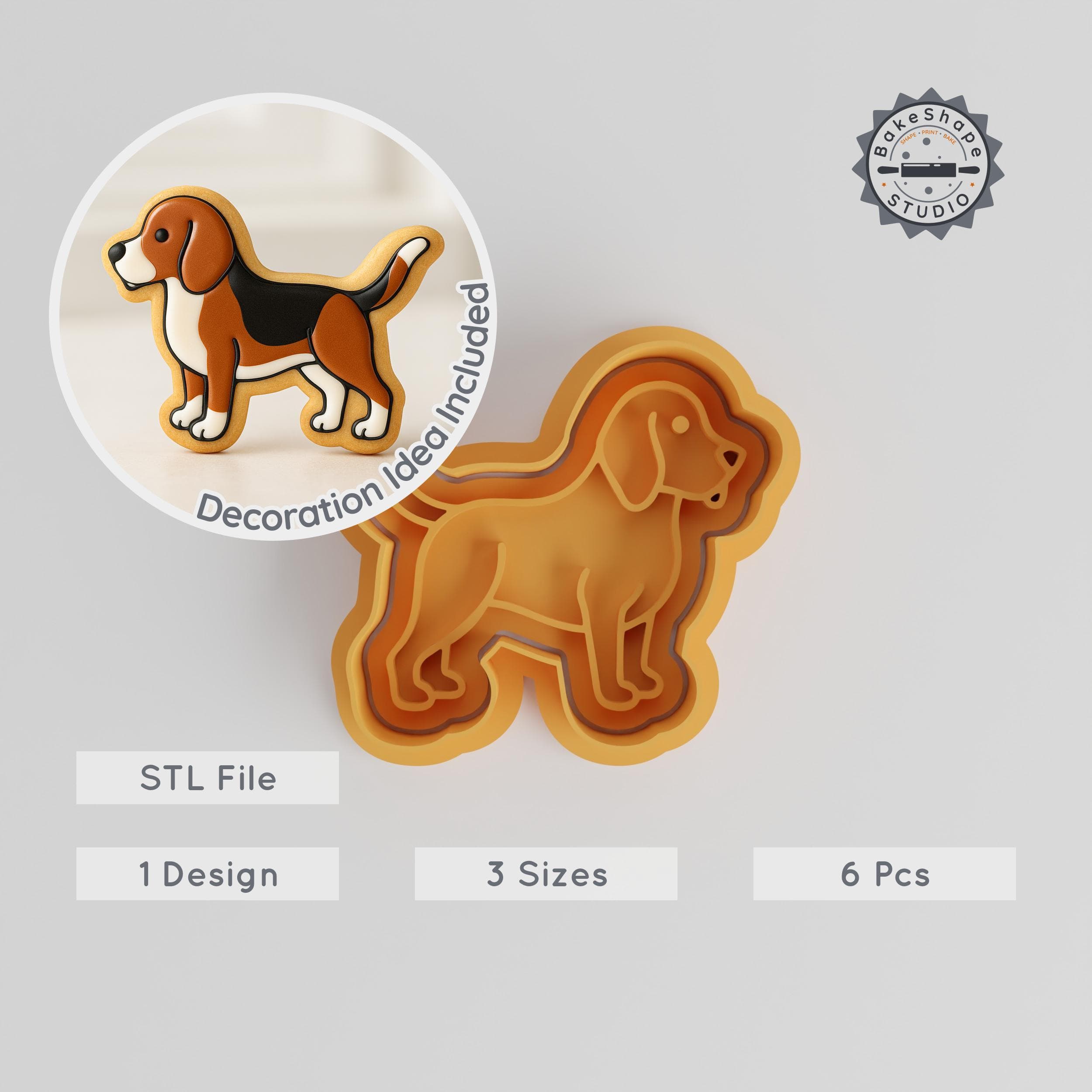 Beagle Dog Shape Cutter & Stamp Set, 3 Sizes for Cookies & Fondant, Cute Puppy STL Files PRODUCT_269 3d model