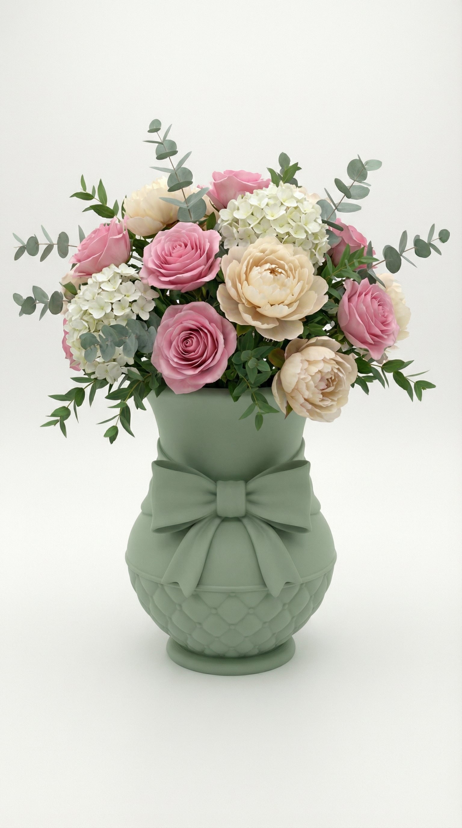 Bow Vase – Quilted Coquette Planter Pot – Elegant Ribbon Home Decor 3d model
