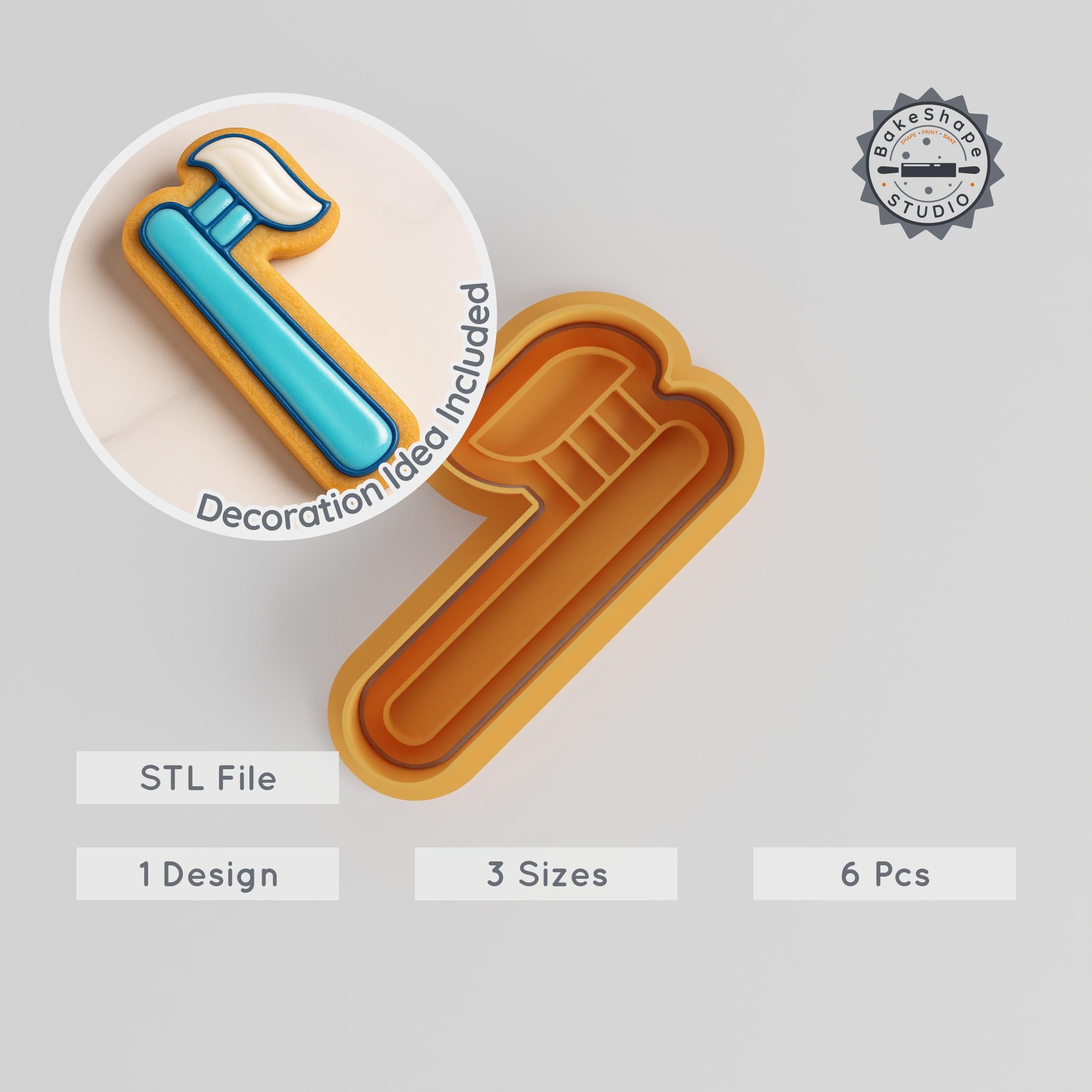 Toothpaste Shape Cutter & Stamp, Cookie & Fondant Tool, 3 Sizes, Dental Care Design Set PRODUCT_491 3d model