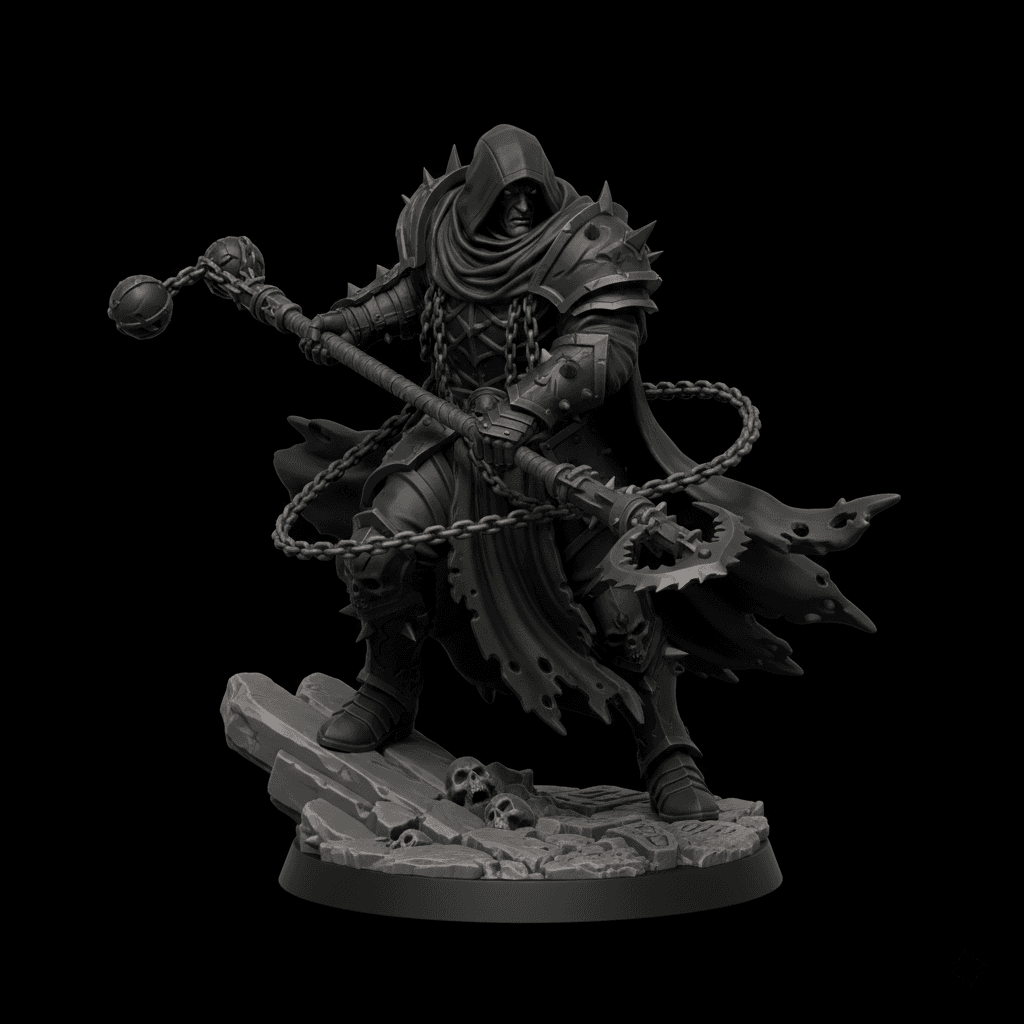 Dark Monk Chained Staff High Detail STL Design 3d model