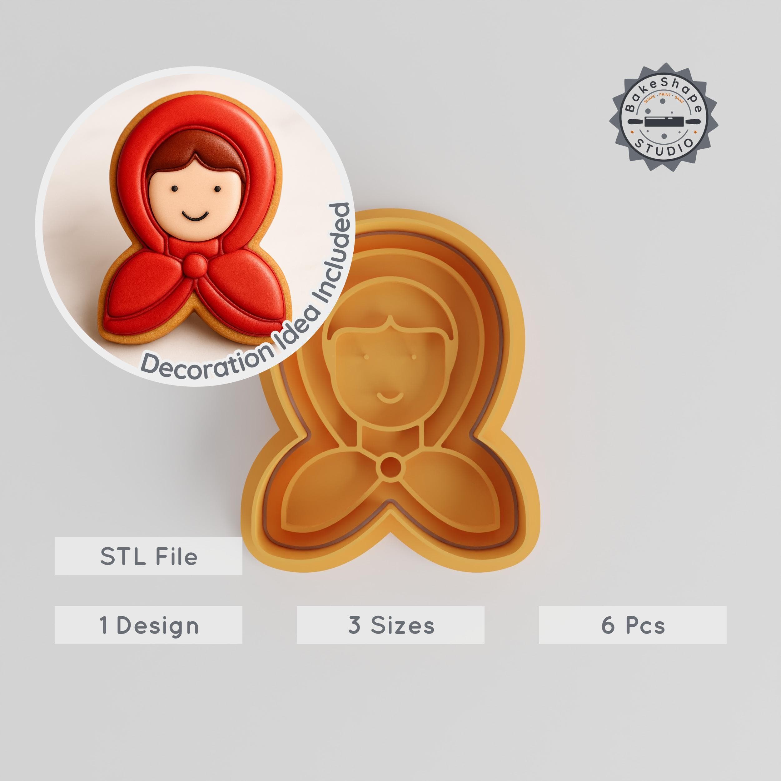 Little Red Riding Hood Cookie Cutter & Stamp Set, Fairy Tale Theme, 6 Pieces, S/M/L, Perfect for Cookies & Fondant PRODUCT_255 3d model