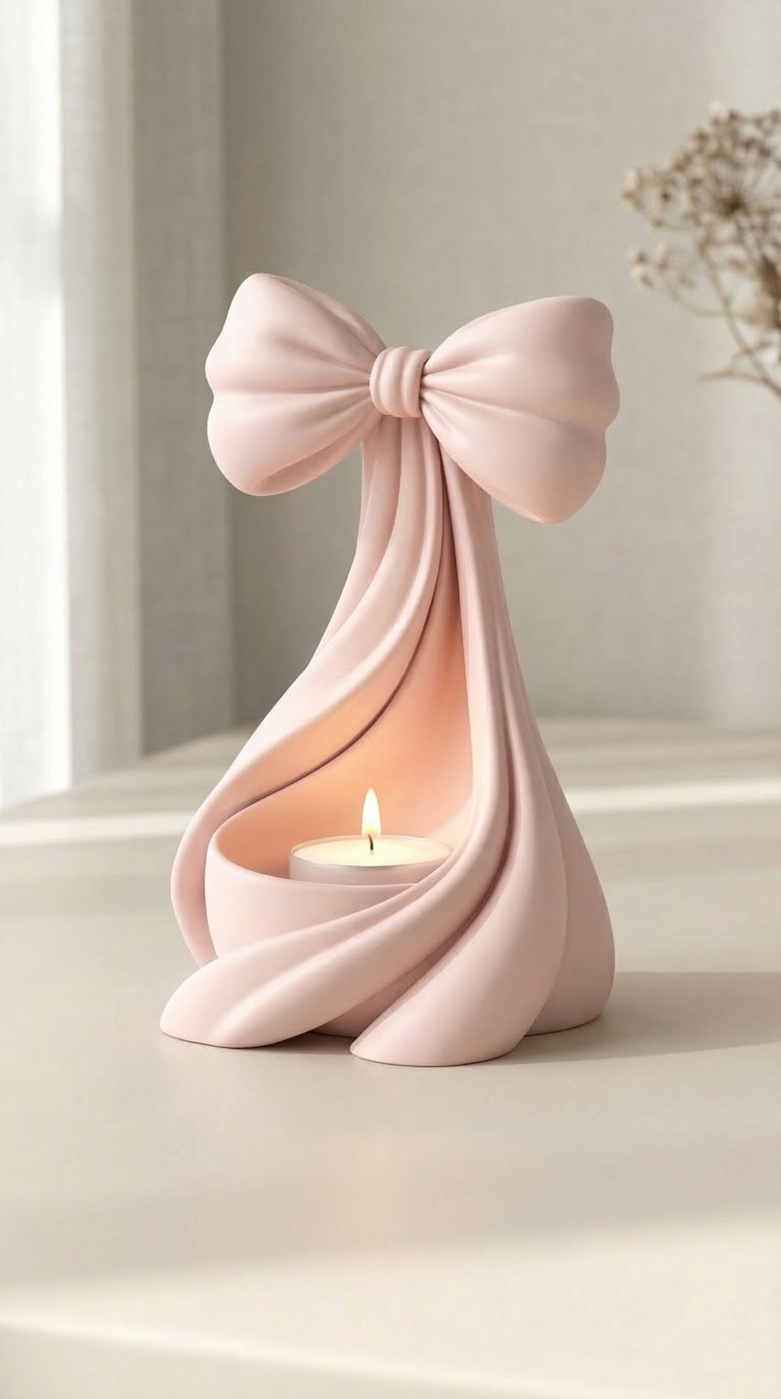 Coquette Bow Tea Light Holder - Elegant Drapery Candle Shroud 3d model