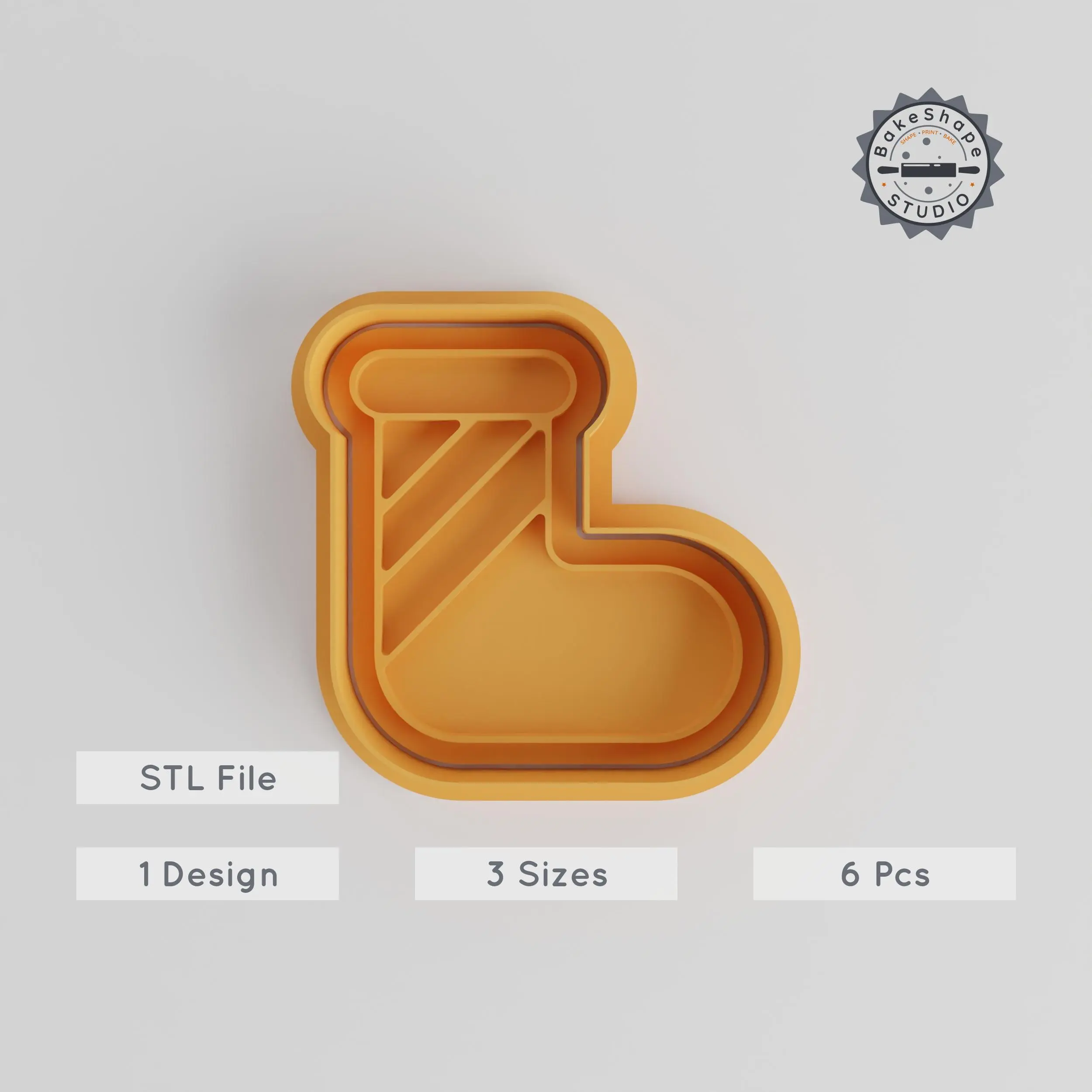 Christmas Stocking Cookie Cutter & Stamp Set, Festive Baking, Holiday Fondant Tools, 3 Sizes S/M/L, 6 Piece Pack for Holiday Treats PRODUCT_4846 3d model