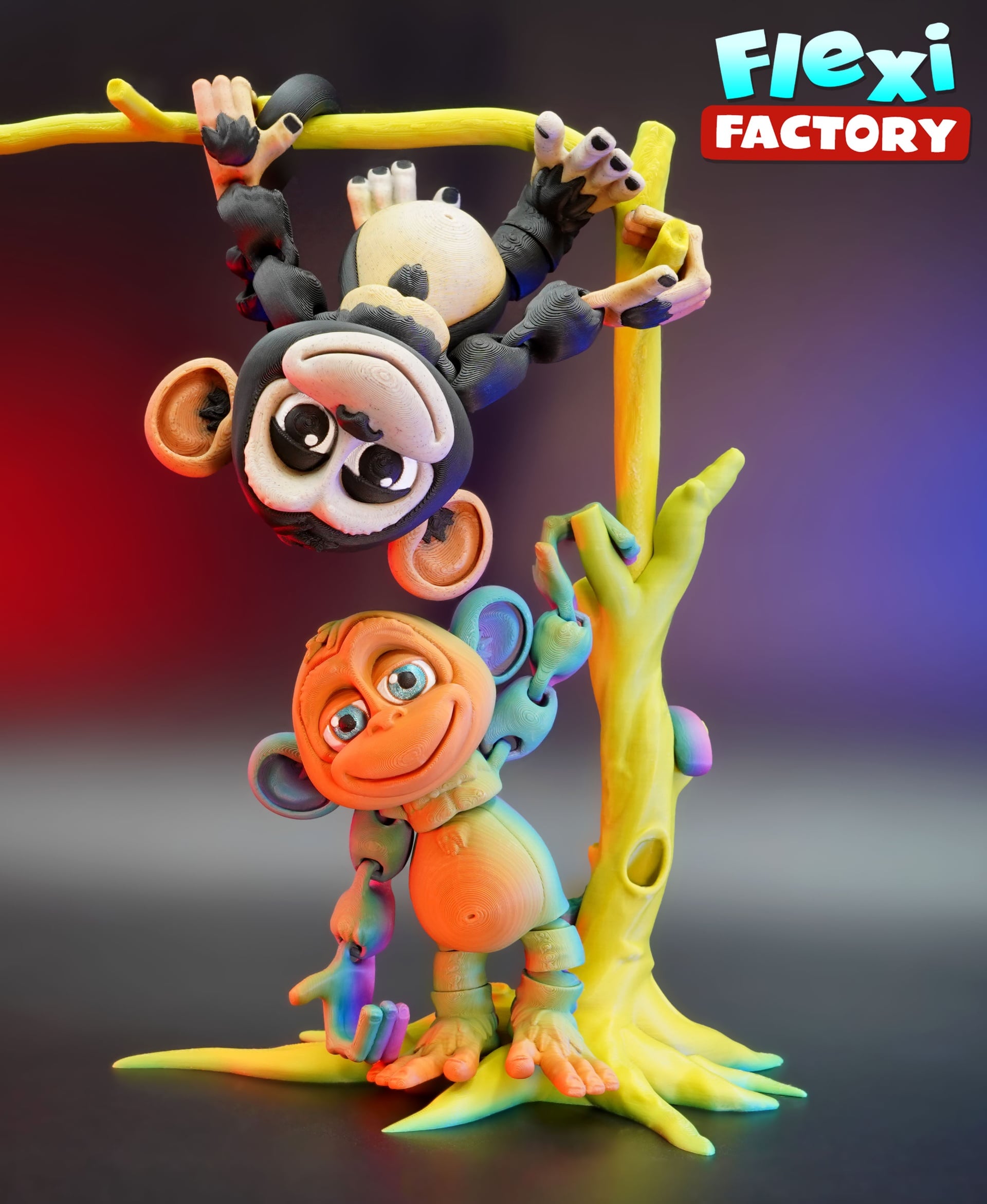 Flexi Factory Monkey with Banana, Tree and 3MF File Included! 3d model