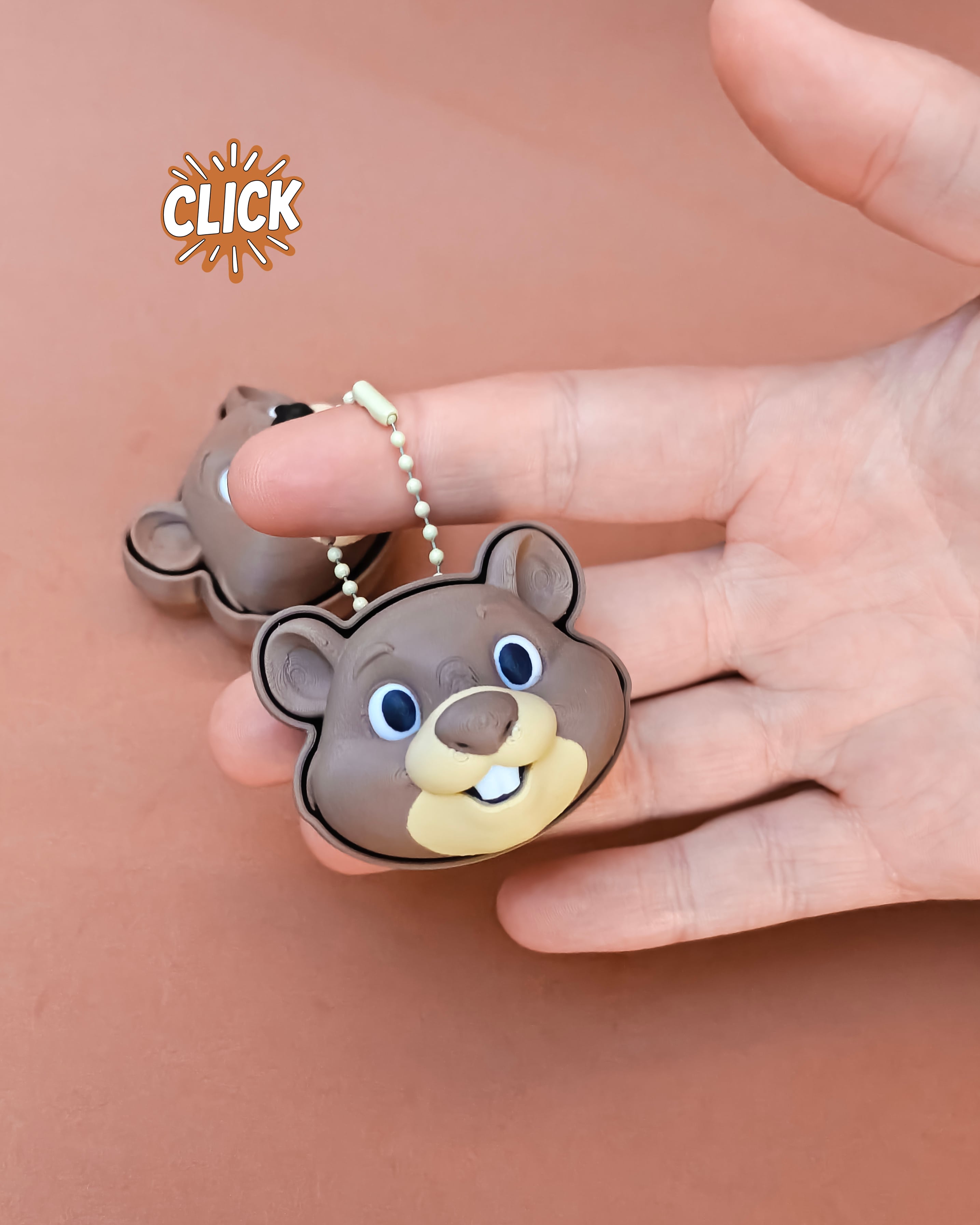 Beaver Fidget Clicker Keychain, Cute Animal Click Toy 3d model