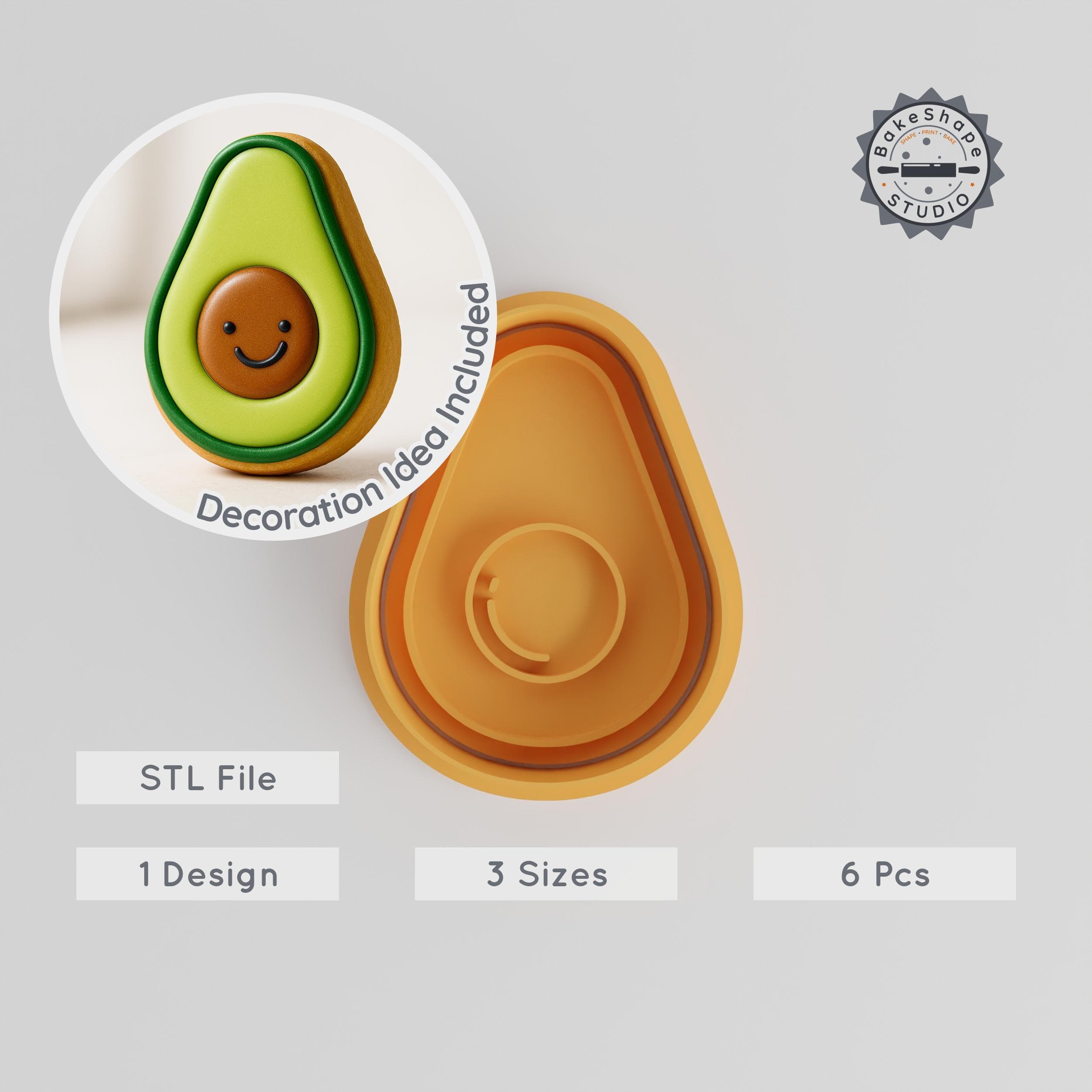 Avocado Shape Cutter & Stamp Set, Perfect for Cookies & Fondant, Includes 6 Pieces in Sizes S/M/L PRODUCT_95 3d model
