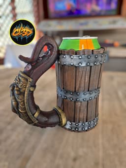Wood Barrel Can Koozie with Octopus Handle - 12oz & Tallboy 3d model