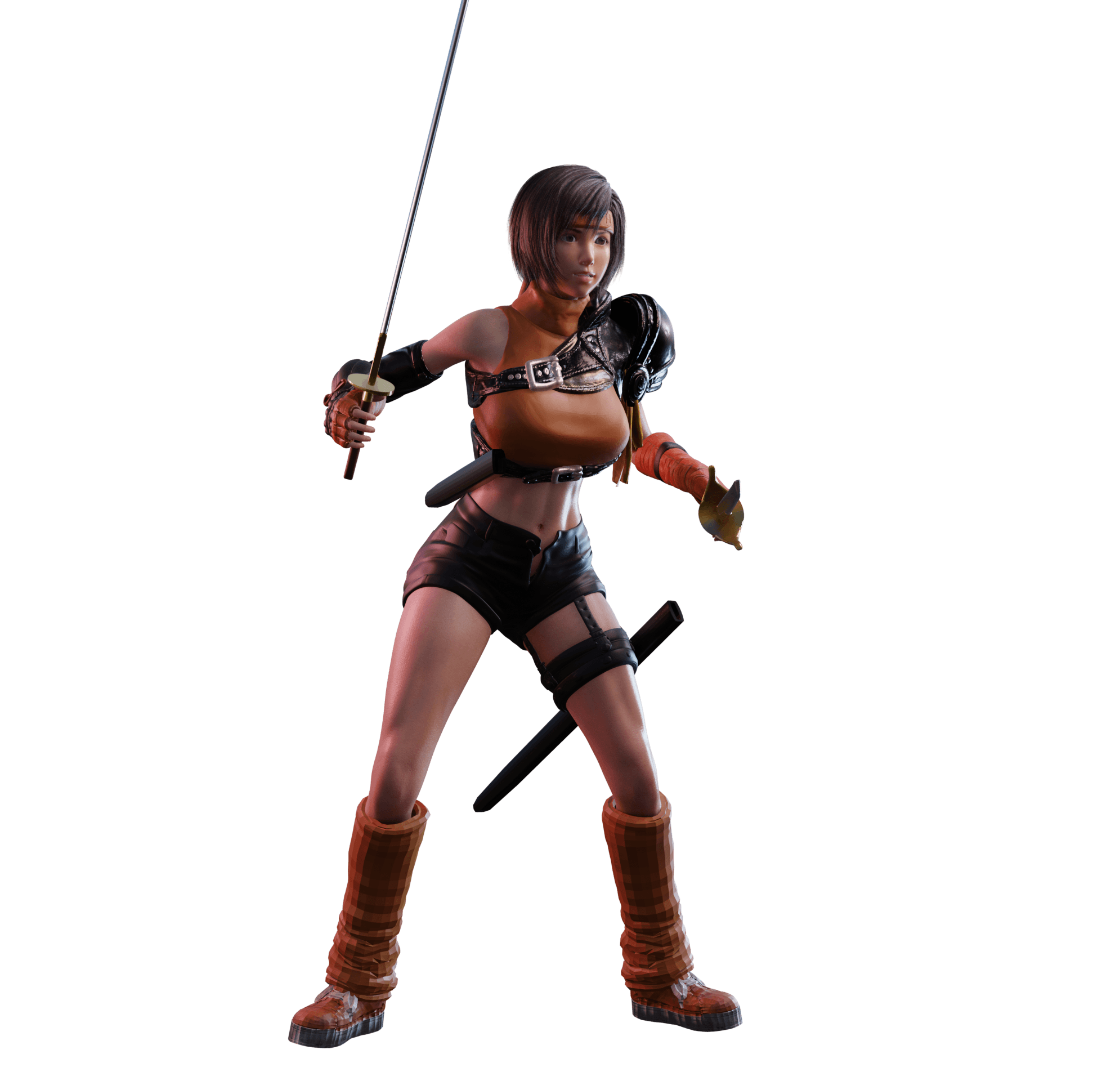 Dual-wielding modern Chinese female fighter with sword and parry dagger v2.0 3d model