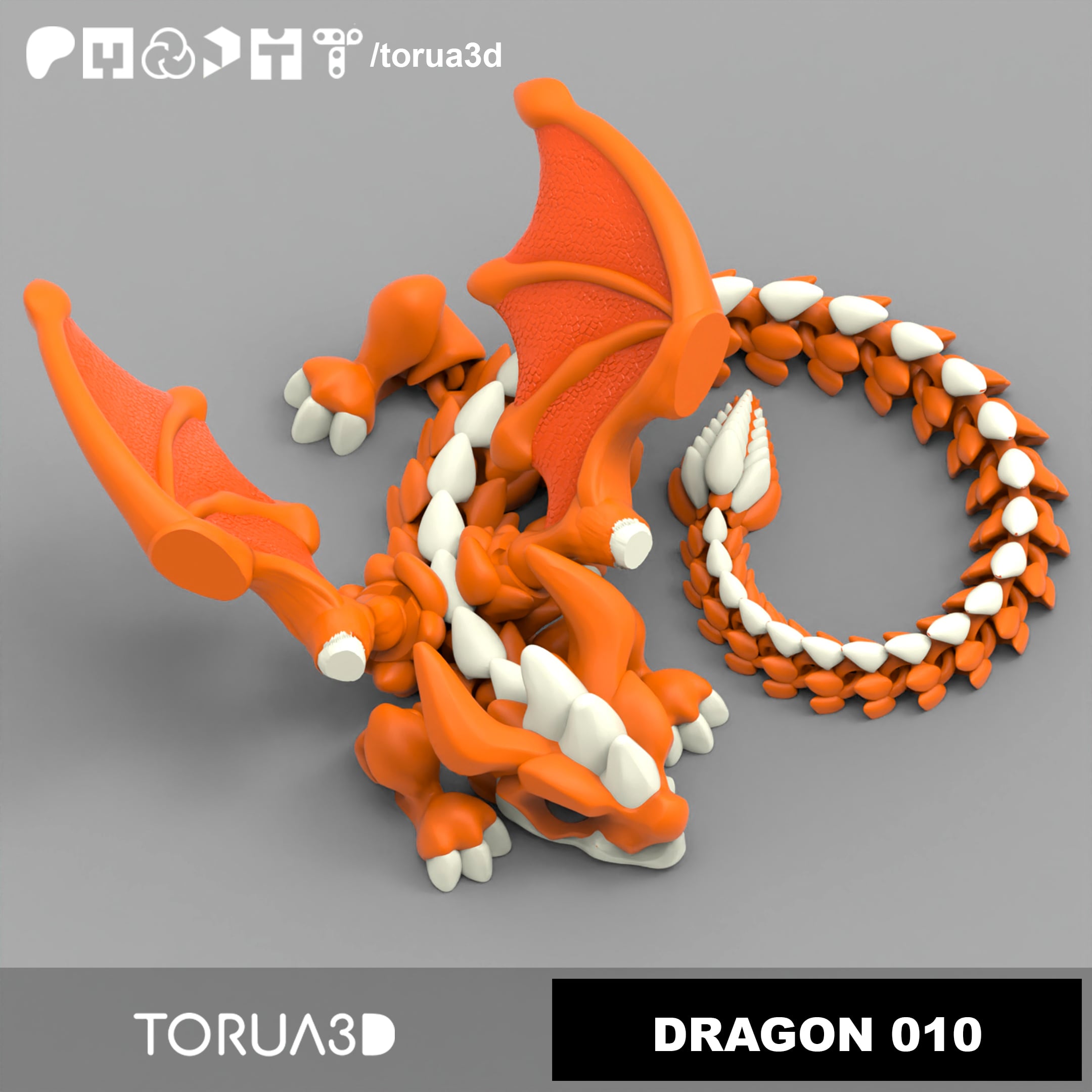 Articulated dragon with wings 010 - Print in place - No supports - STL 3d model