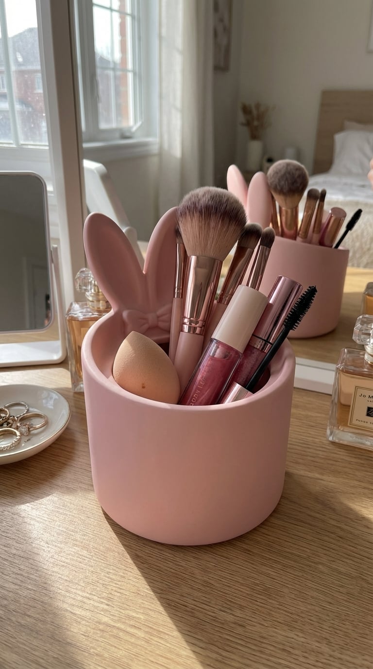 Coquette Bunny Makeup Brush Holder | Pink Vanity Organizer Cup 3d model