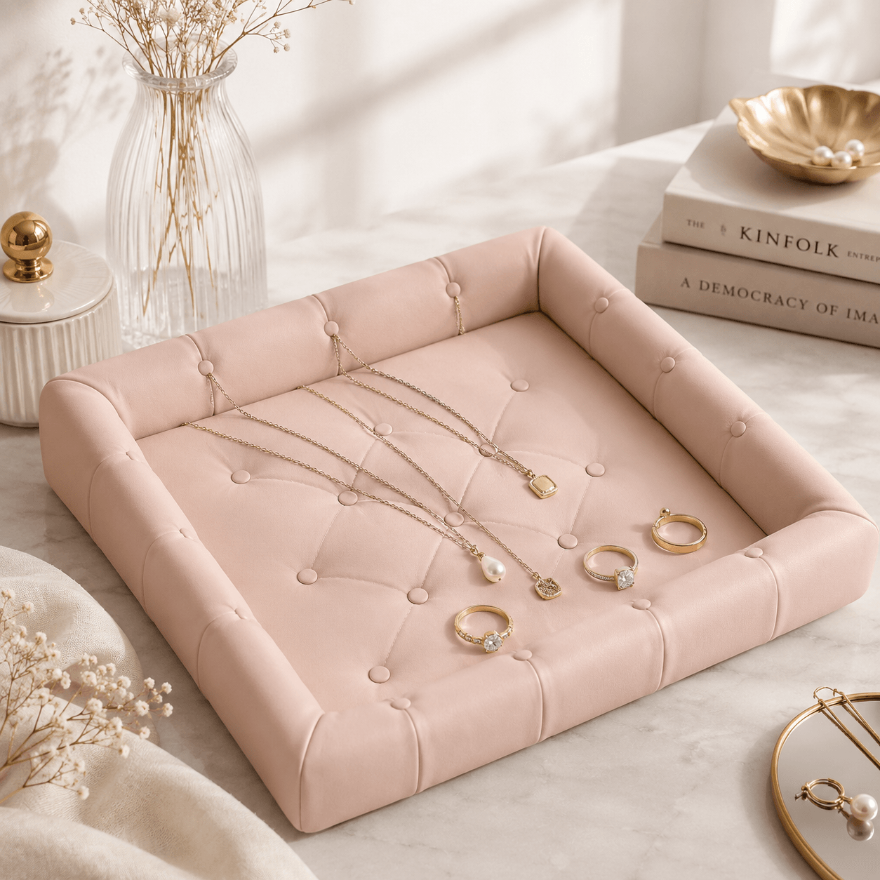 Free Tufted Jewelry Tray STL – Coquette Ring Holder & Luxury Vanity Organizer 3D Print 3d model