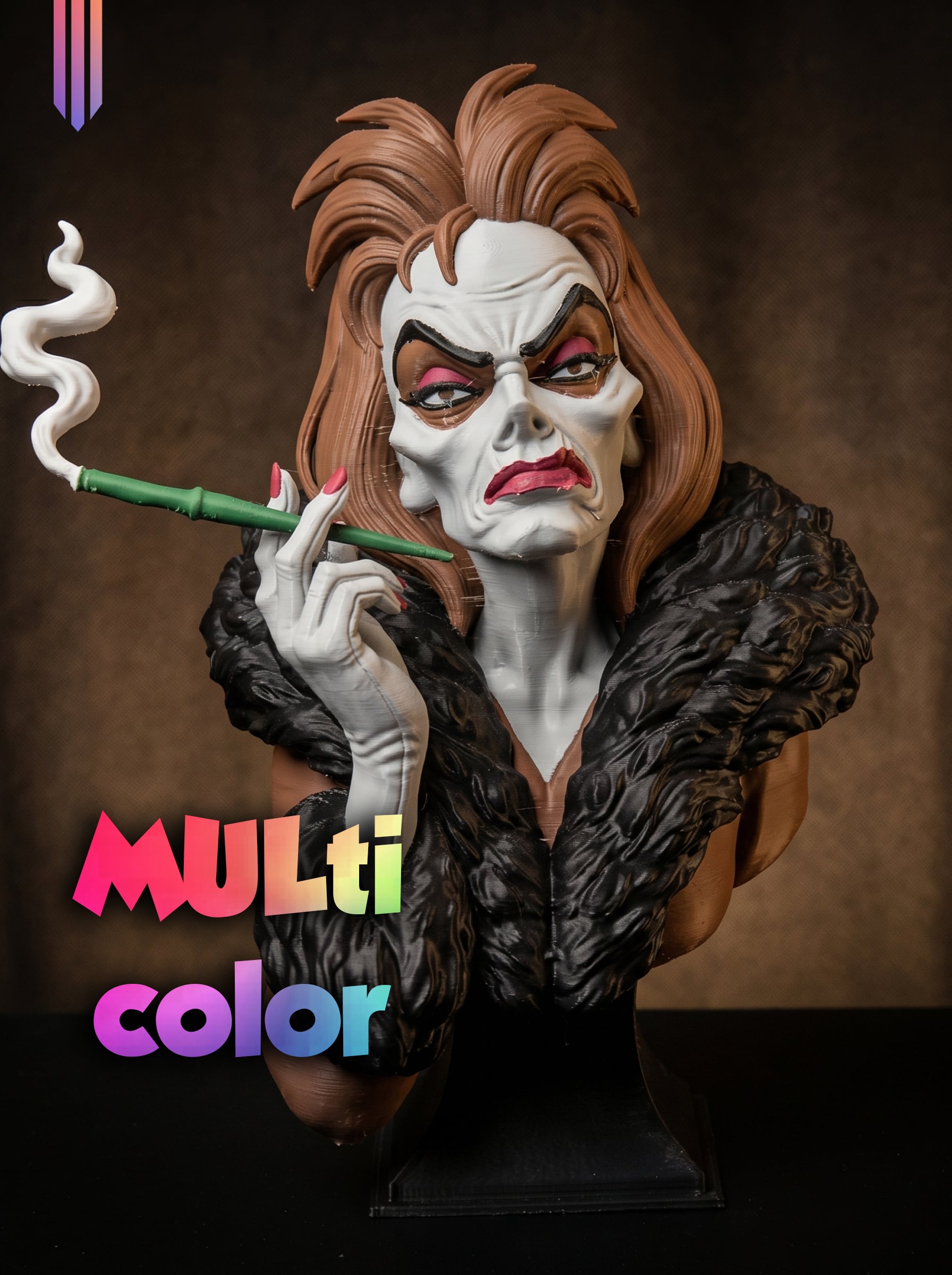 Cruella De Vil Bust 3MF | Villain Multi-Color | Iconic Style 3d model
