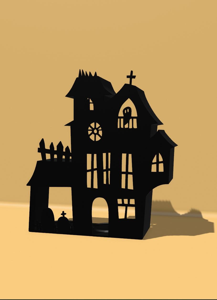 Halloween House silhouette Candle Holder 3d model