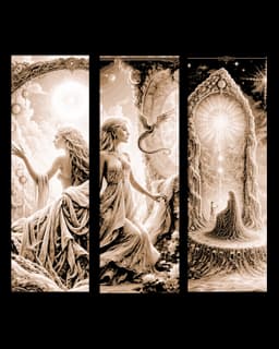 Set of bookmarks depicting the watcher and her view into the world 3d model