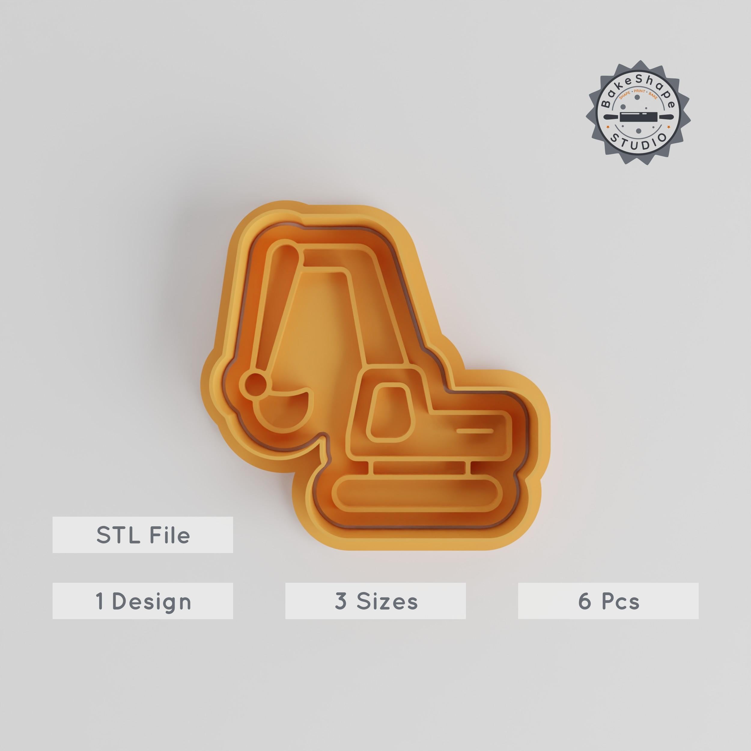 Excavator Digger Cookie & Fondant Cutter Stamp Set, Construction Digger Shapes, 6-Piece, S/M/L, Construction Vehicle Design PRODUCT_3216 3d model