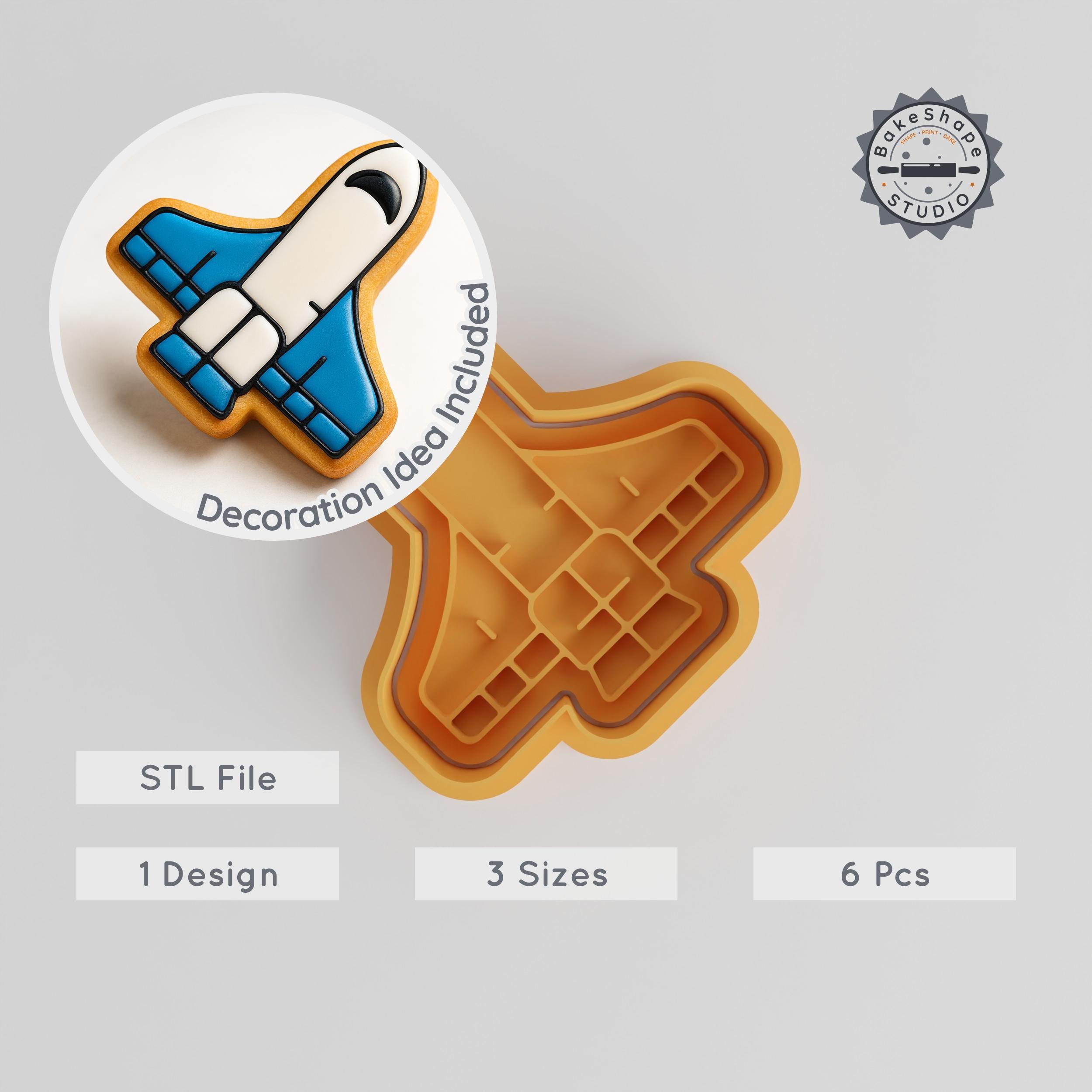 Space Shuttle Cookie Cutter & Stamp Set, 3 Sizes, Spacecraft-Themed, Rocket Ship Fondant Decor PRODUCT_167 3d model