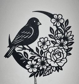 Bird Floral Moon 2D Wall Art.stl 3d model