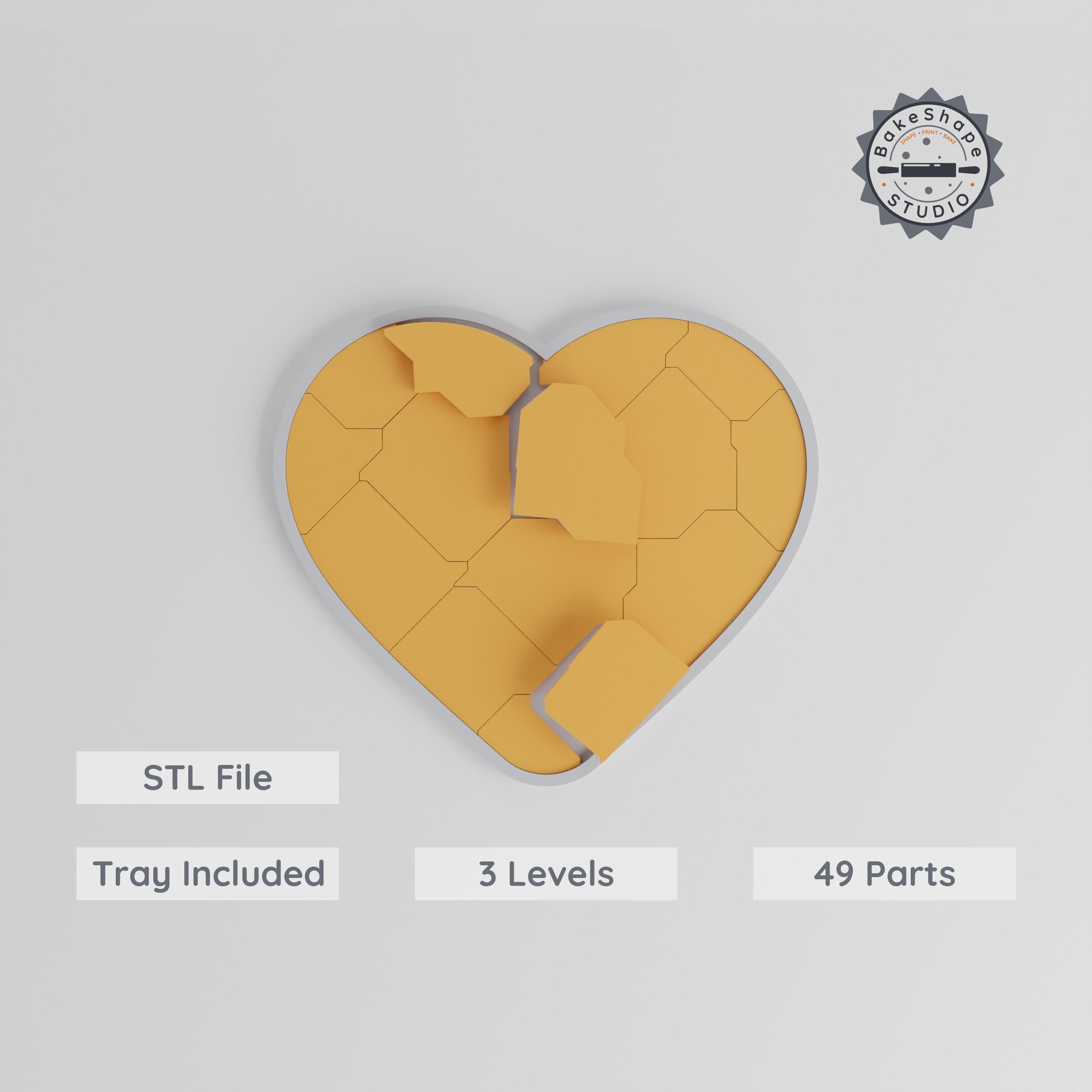 Montessori Puzzle Heart, Love Symbol, 3-Level Progressive Puzzle System, 170mm, Easy to Hard, 9/15/24 pcs STL Model PRODUCT_8089 3d model