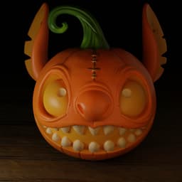 Stitch Carved Pumpkin and Candy Bowl 3d model
