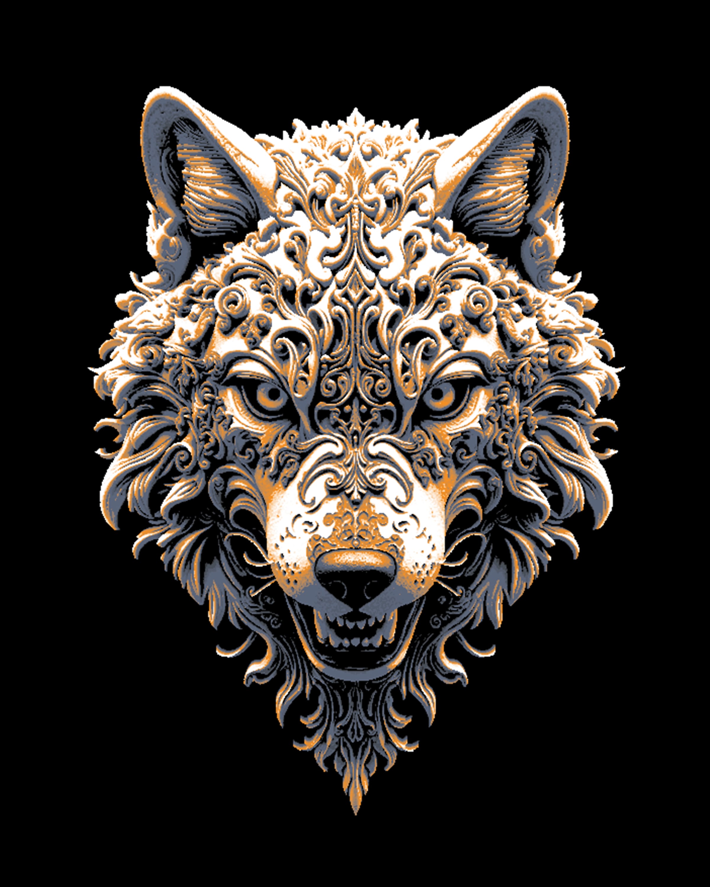 3d design of a carving of a wolf - hueforge art 3d model