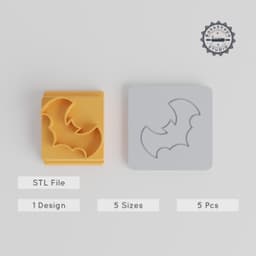 Bat Stamp Tile Set, 5 Motif Sizes 20-40mm, Perfect for Clay, Cookies, Fondant & Soft Materials, Spooky Halloween Design PRODUCT_3949 3d model