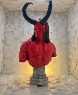 I love Fotis' work so much, and this Hellboy bust is no exception. Between his sculpts and Charro's supports, these are just easy prints. My painting may suck, but the model itself is fantastic!
Printed on the Elegoo Saturn 2 with Elegoo Black ABS-like resin; spray painted red, and then used silver and black Rub-N-Buff for the pedastal and hair. A touch of yellow to make the eyes pop, and voila!
Thank you, Fotis! 3d model