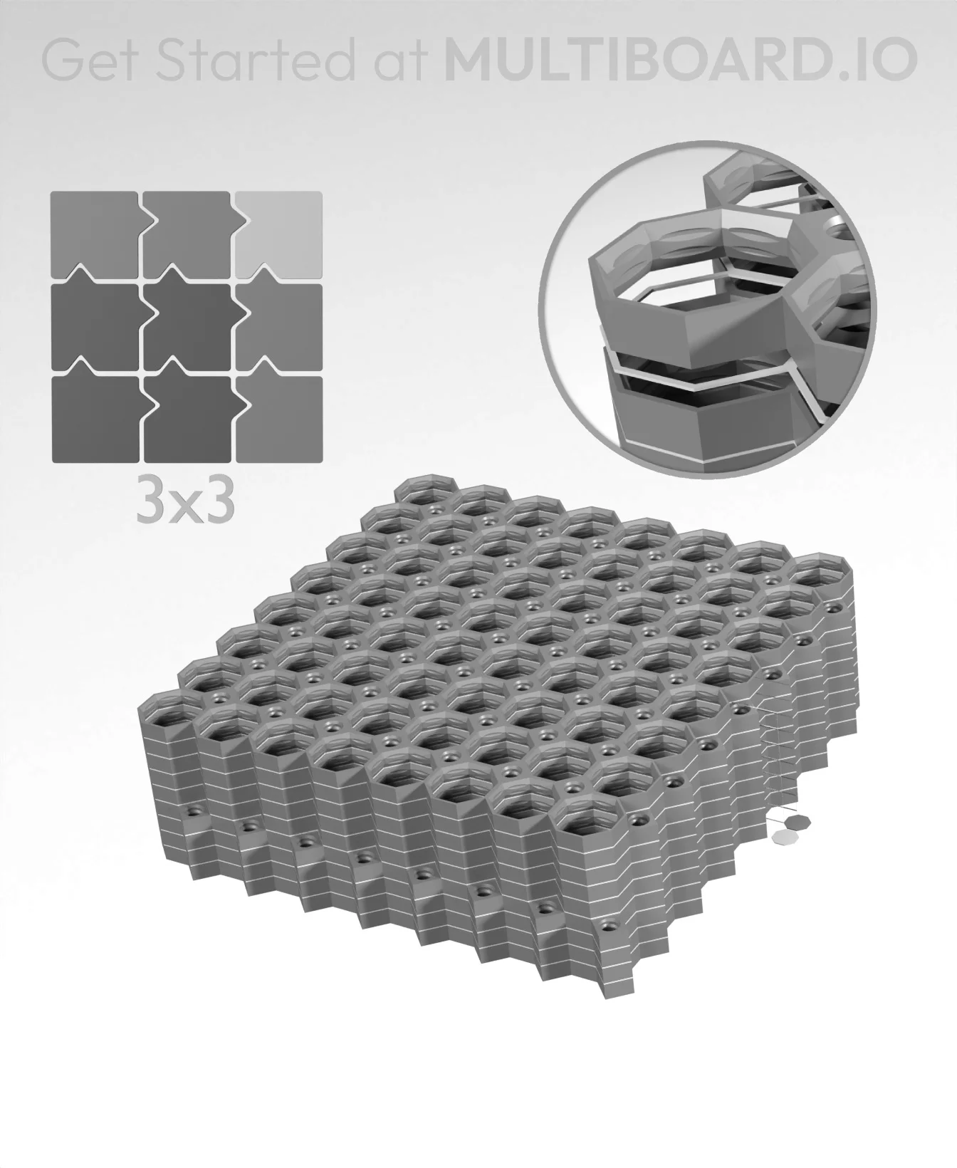 8x8 Legacy Tiles - 3x3 Board - Multi-Material Stack 3d model