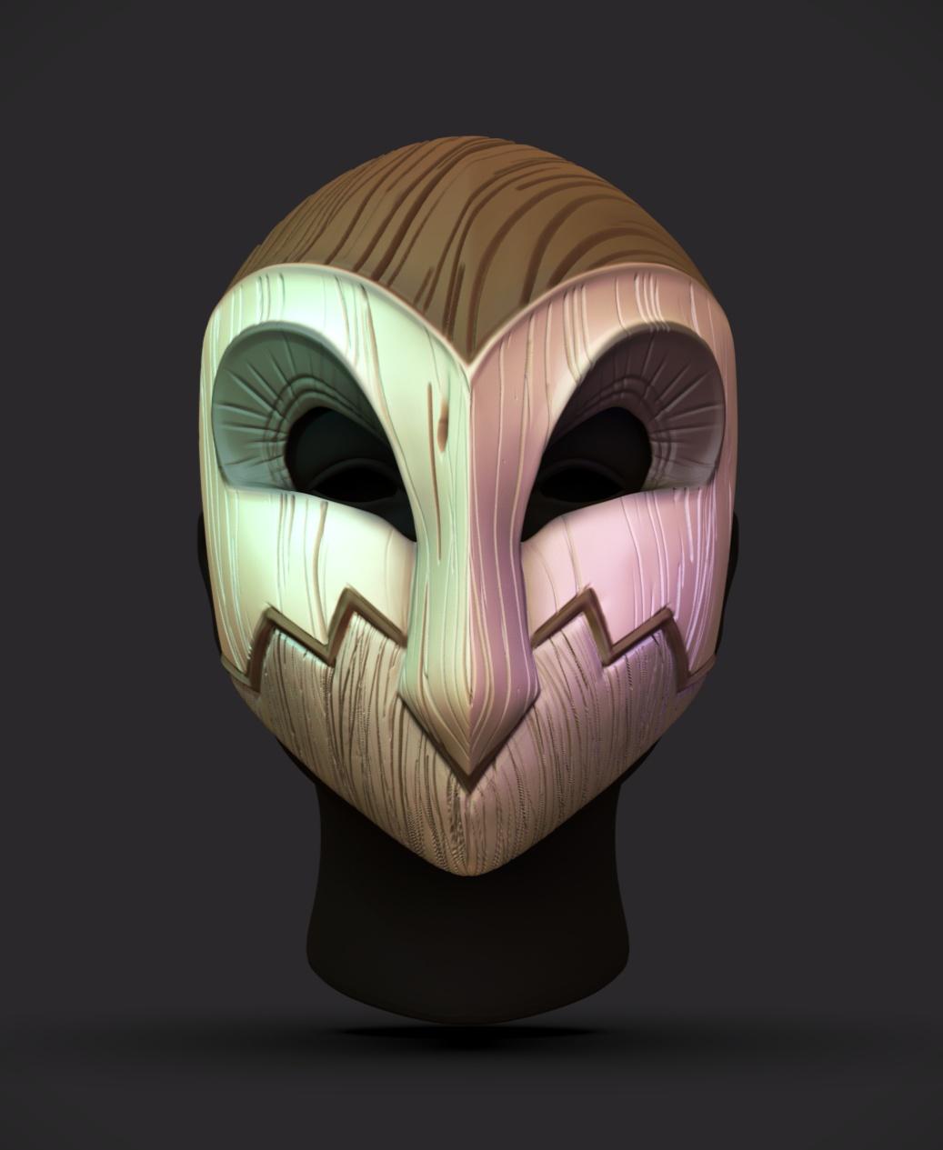Stylized Wooden Owl Mask -"Guardian" (Sculptober Day 26) 3d model