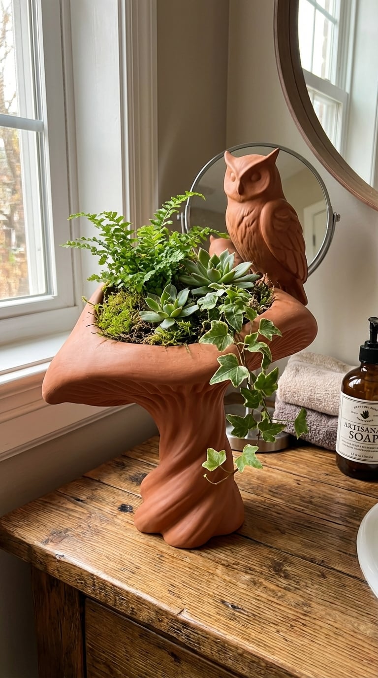 Twisted Mushroom Owl Planter - Whimsical Forest Sculptural Catchall & Vase 3d model