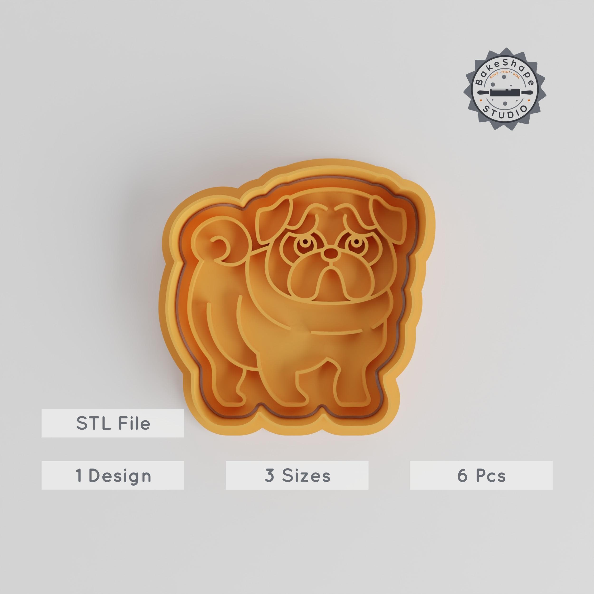Pug Cookie Cutter & Stamp Set, Cute Dog Shape Cutters, Perfect for Cookies & Fondant, 3 Sizes, 6 Piece Collection PRODUCT_5347 3d model