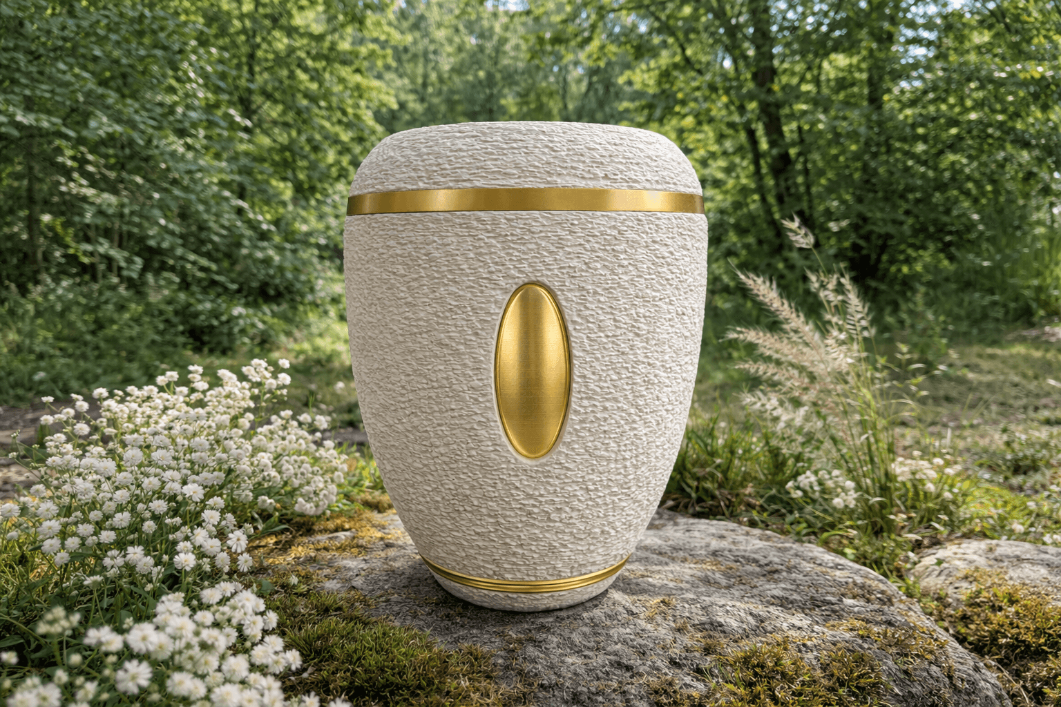 Harmonia Nature Oval Edition – Designer Urn with Golden Medallion 3d model