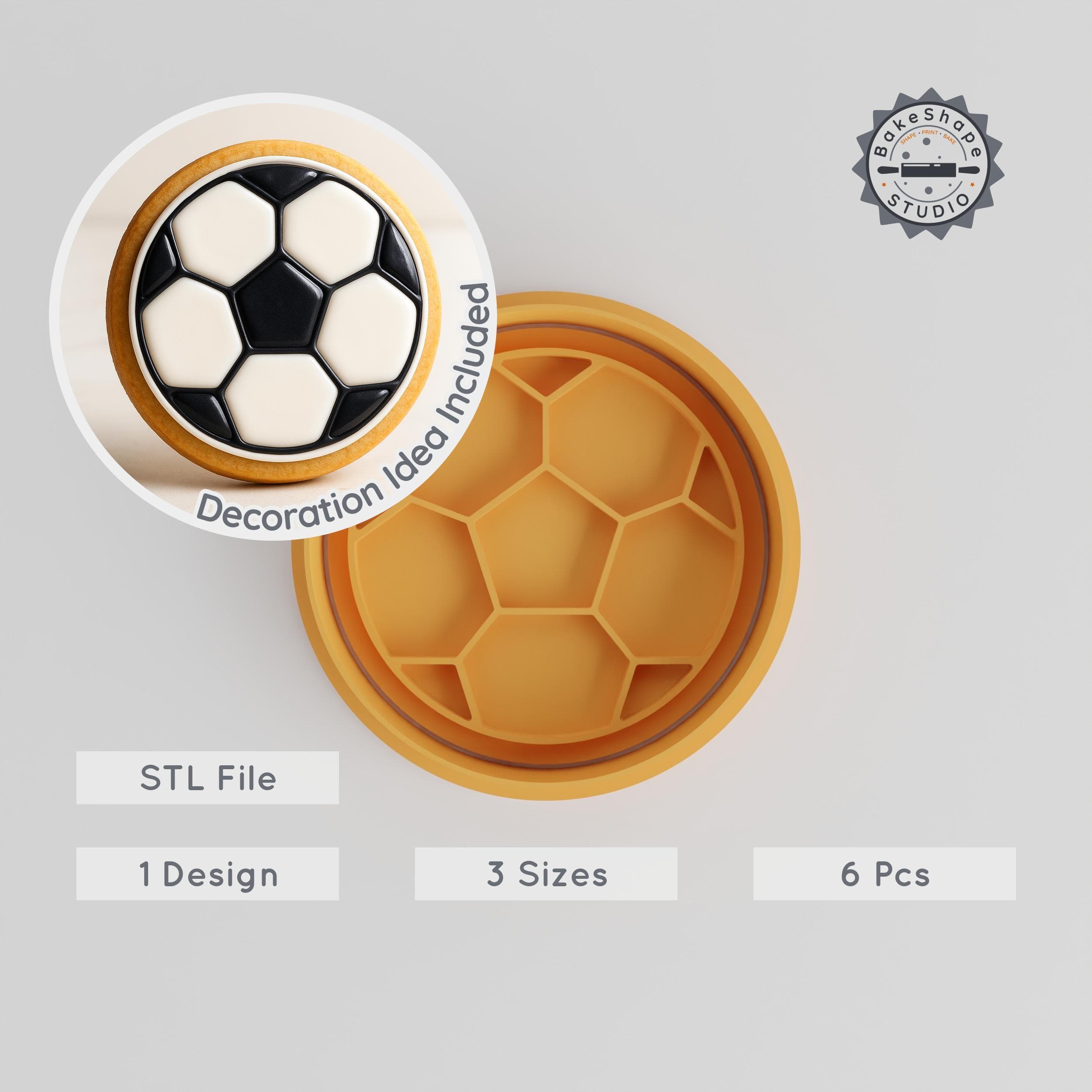 Football Shape Cutter & Stamp, Cookie & Fondant Craft Set, 3 Sizes S/M/L, Sports Ball Decor PRODUCT_609 3d model