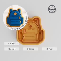 School Bag Cutter & Stamp Set, Cookie & Fondant Decor Tools, 3 Sizes, 6 Pieces PRODUCT_2695 3d model