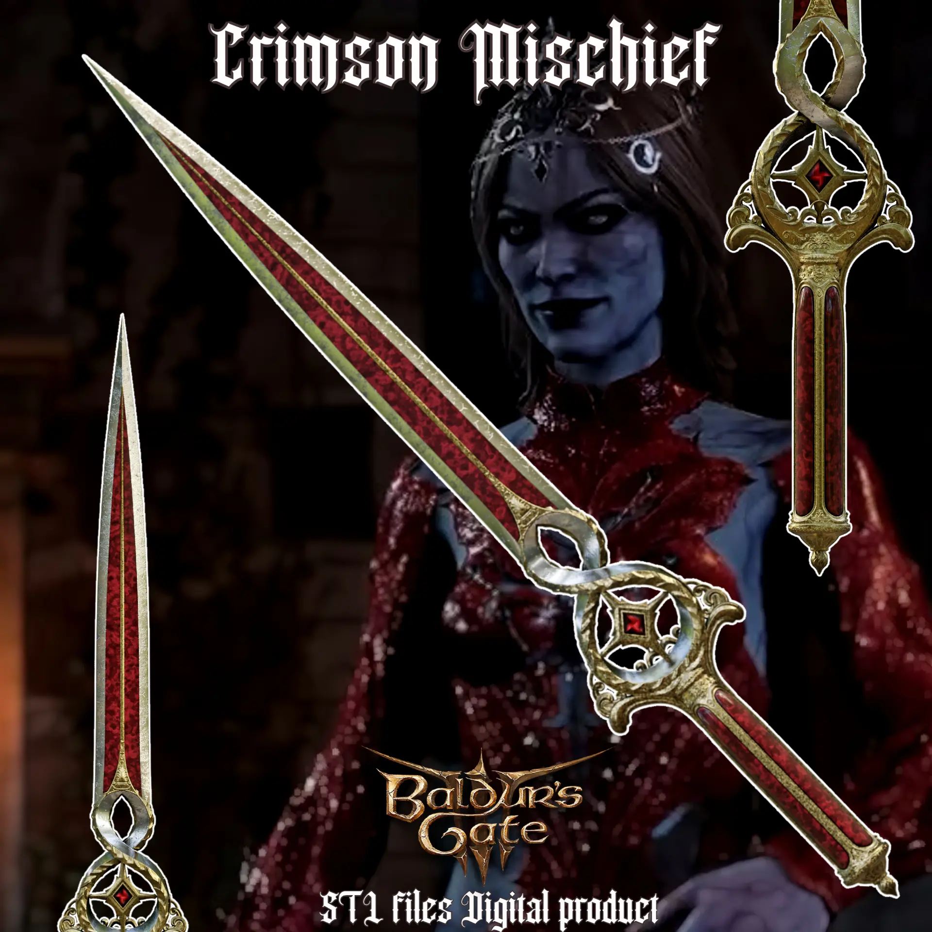 ORIN CRIMSON MISCHIEF FANTASY DAGGER BALDURS GATE 3 3d model