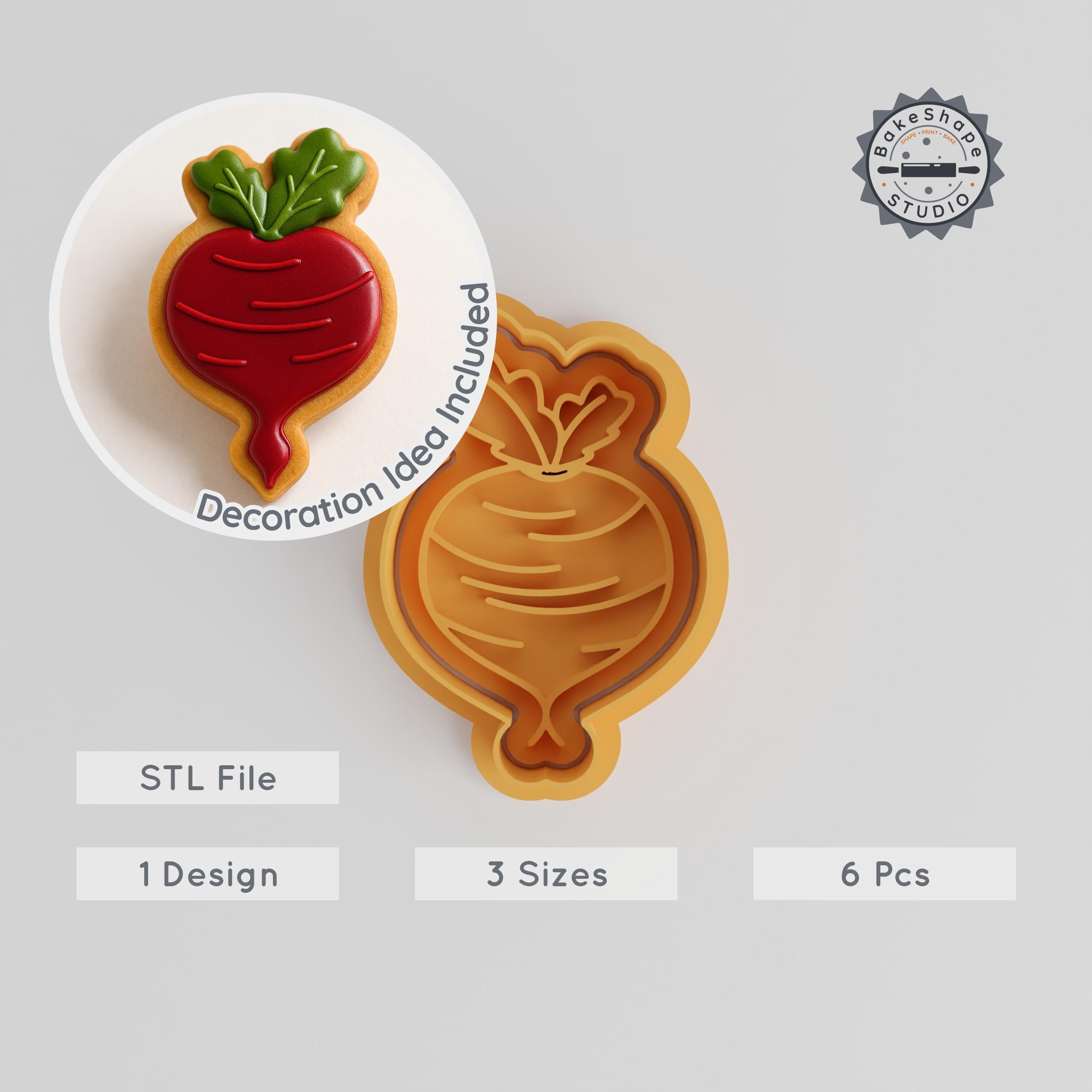 Beetroot Shape Cutter & Stamp Set, Perfect for Cookies & Fondant, S/M/L Sizes, 6-Piece Veggie Root, Organic Red Root PRODUCT_1042 3d model