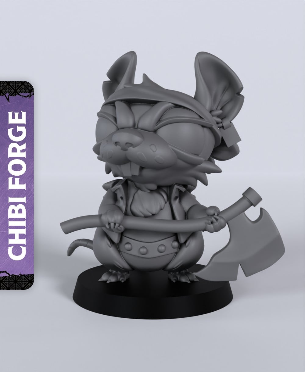 Ratman Axe Chibi - With Free Dragon - 5e DnD Inspired for RPG and Wargamers 3d model