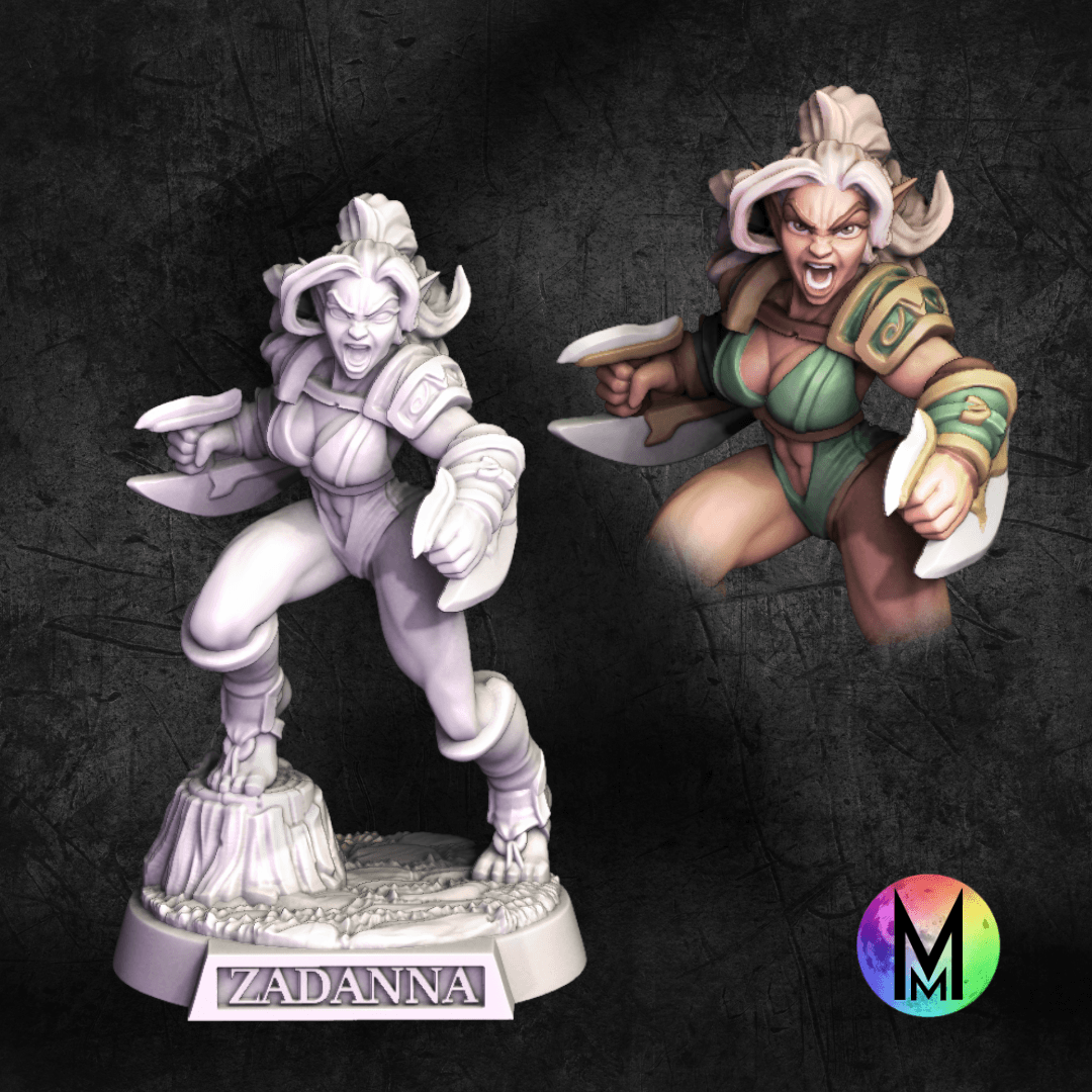 Female Elf Barbarian - Zadanna the Wood Elf Barbarian ( female elf barbarian with fist weapons ) 3d model