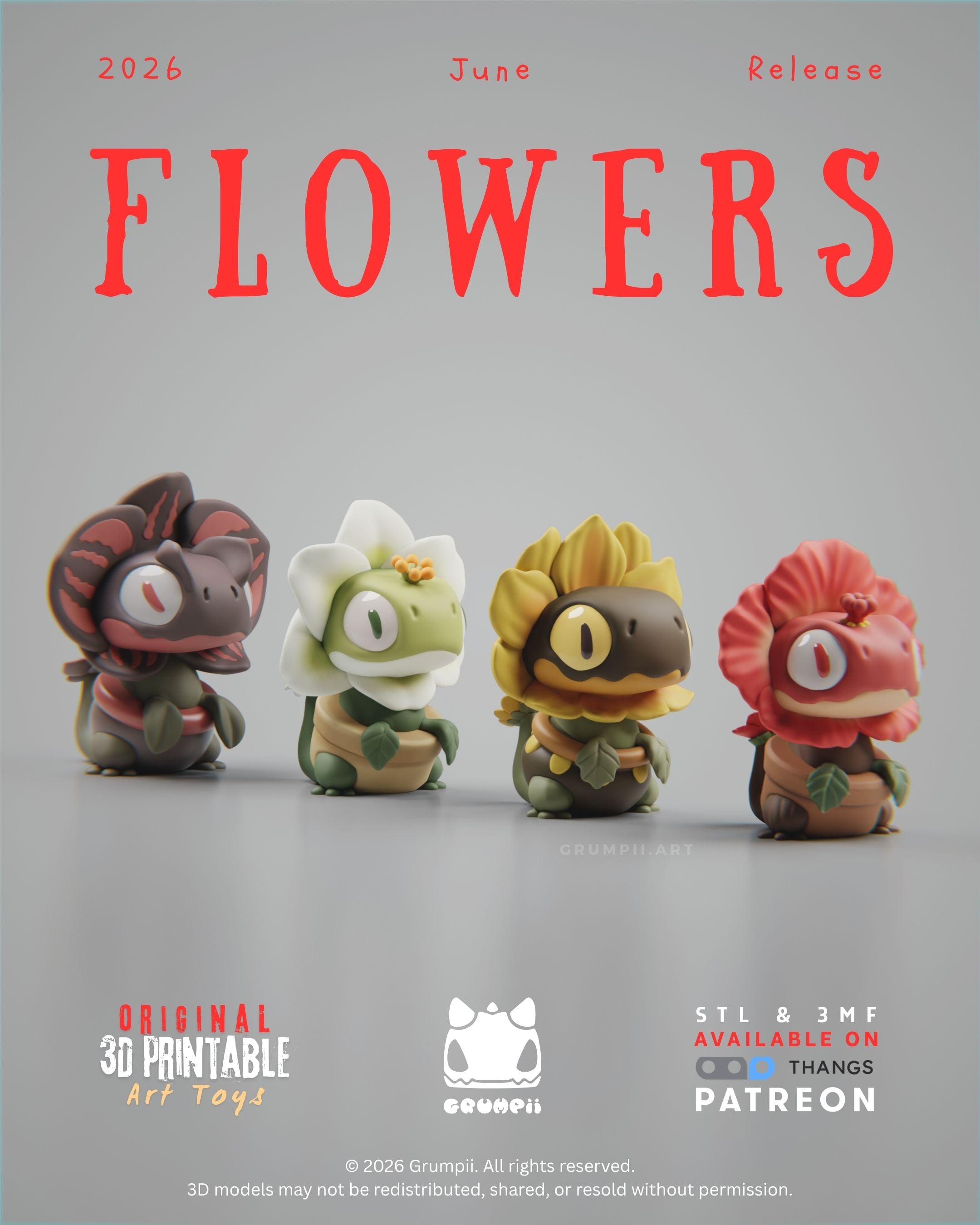 Grumpii 3D Printable Arttoy - 2026 June Release - Flowers 3d model