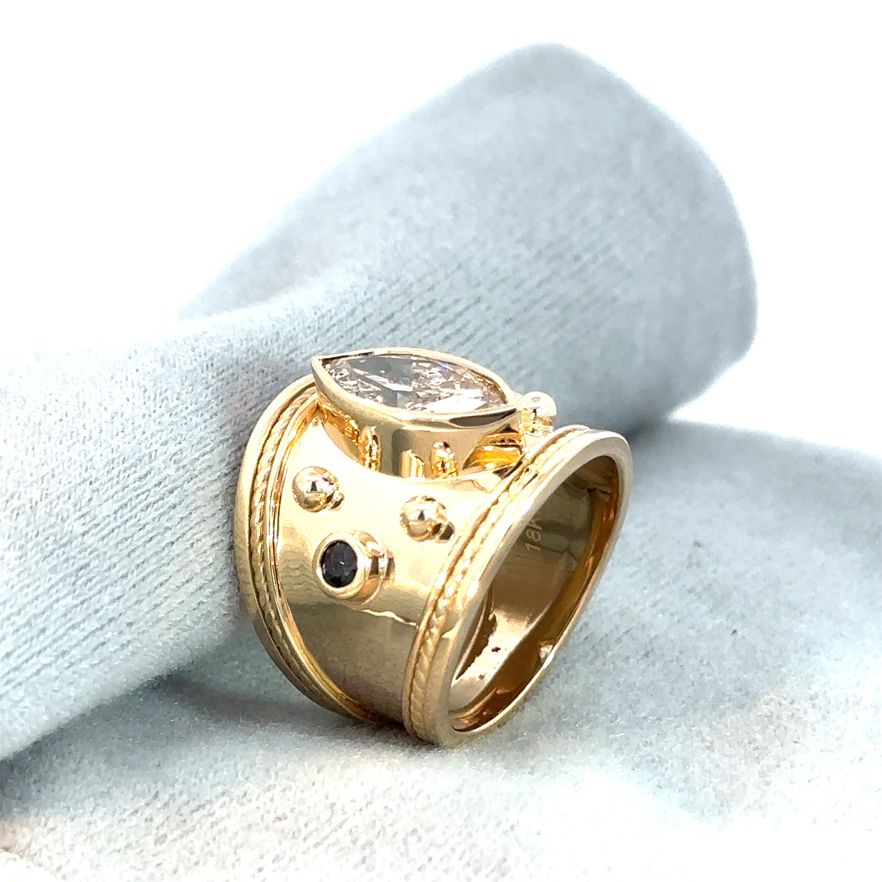 Byzantine Inspired Wide Ring with Marquise Bezel Center and Round Side Stones 3d model