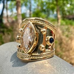 Byzantine Inspired Wide Ring with Marquise Bezel Center and Round Side Stones 3d model