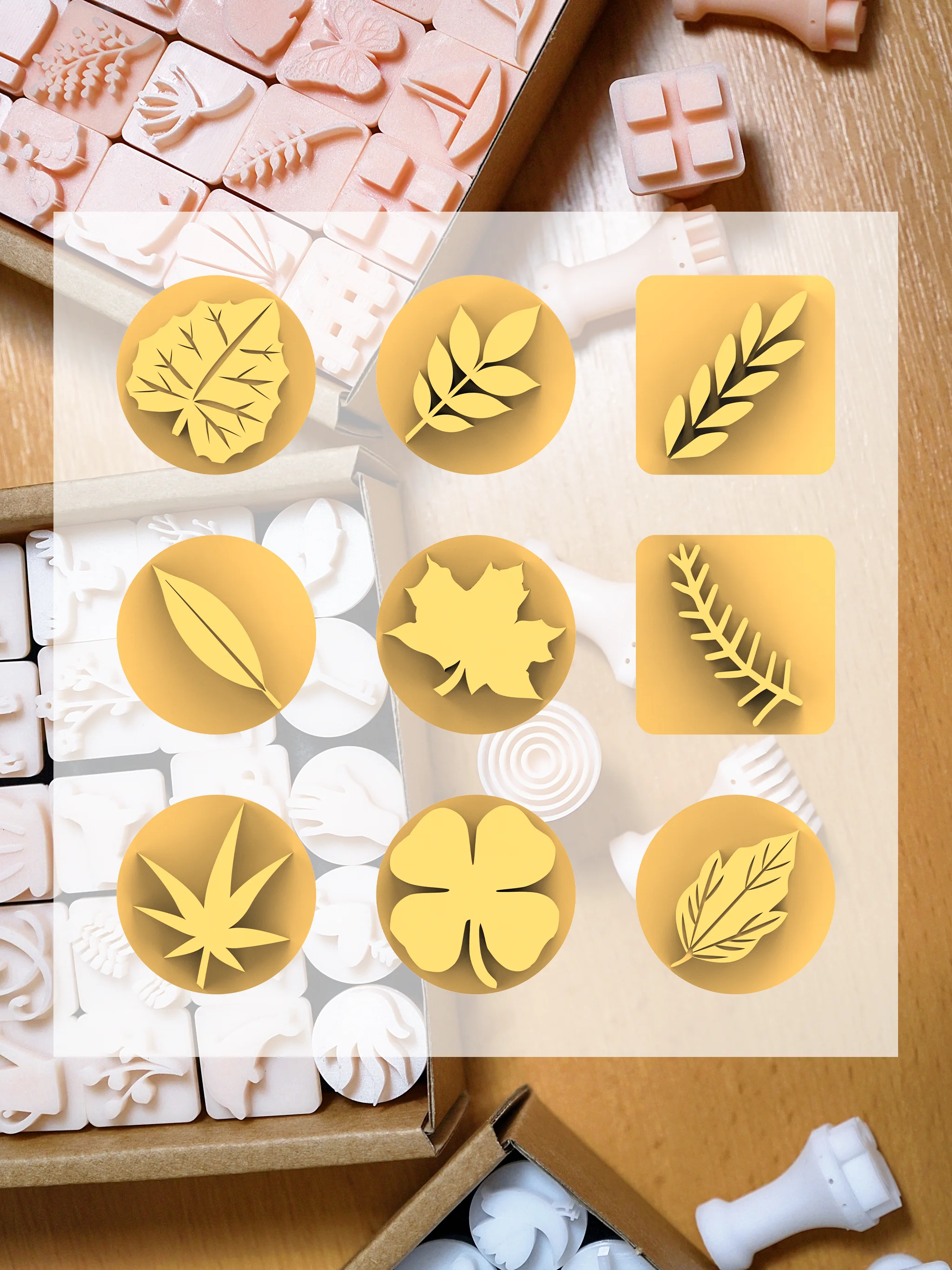Ceramic Clay Stamp Set – Plants & Leaves (9 Stamps, 20 mm) 3d model