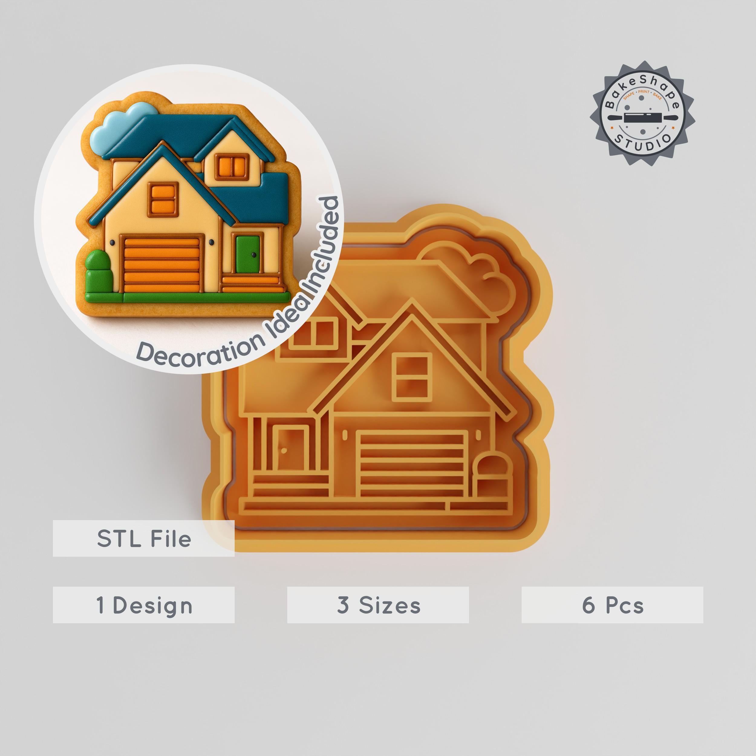 House Shape Cutter & Stamp Set, Perfect for Cookies & Fondant, Includes S/M/L Sizes, Set of 6 Pieces PRODUCT_2691 3d model