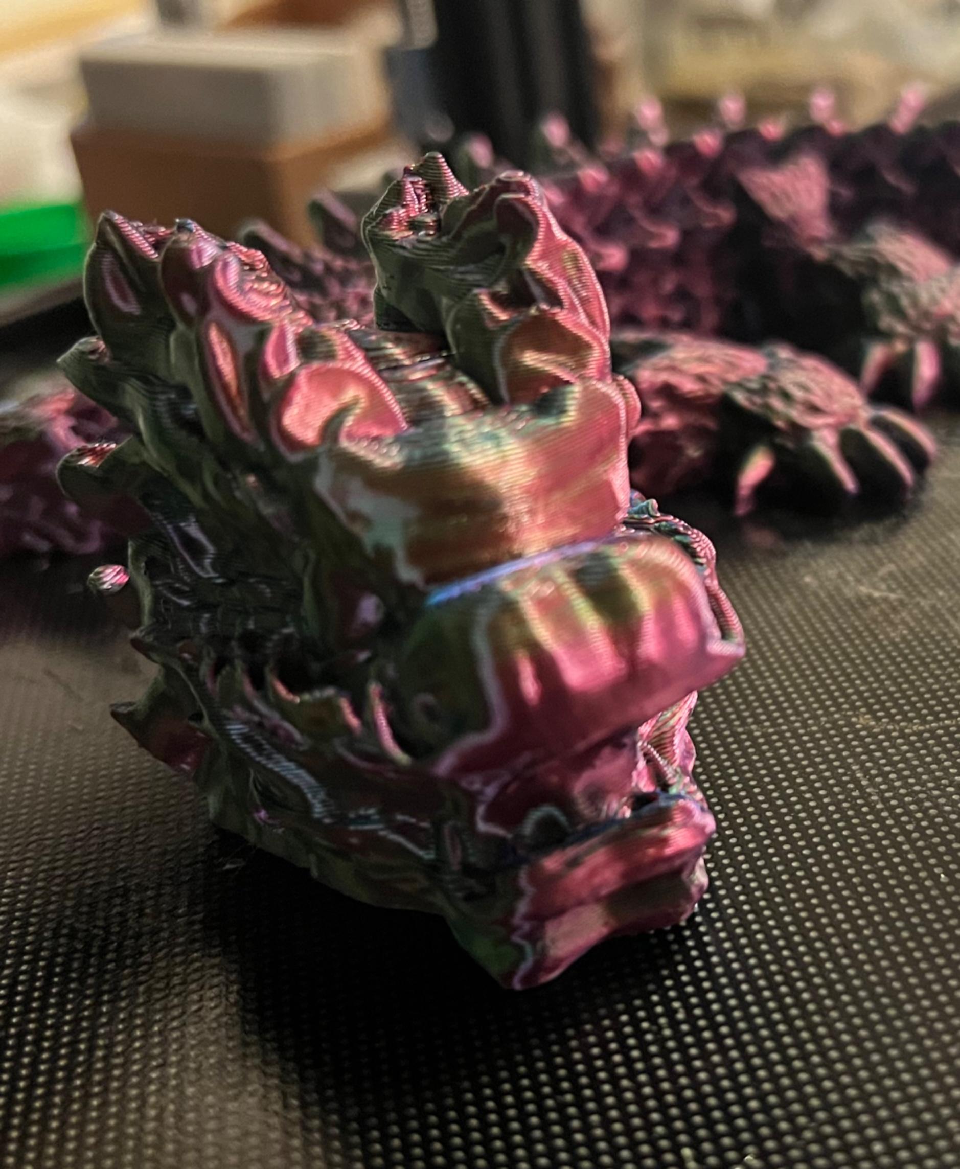 Snowstorm, Winter Dragon - Articulated Dragon Snap-Flex Fidget (Tight Joints) - Snowstorm in Eryone triextrusion Red, Blue, Green. - 3d model