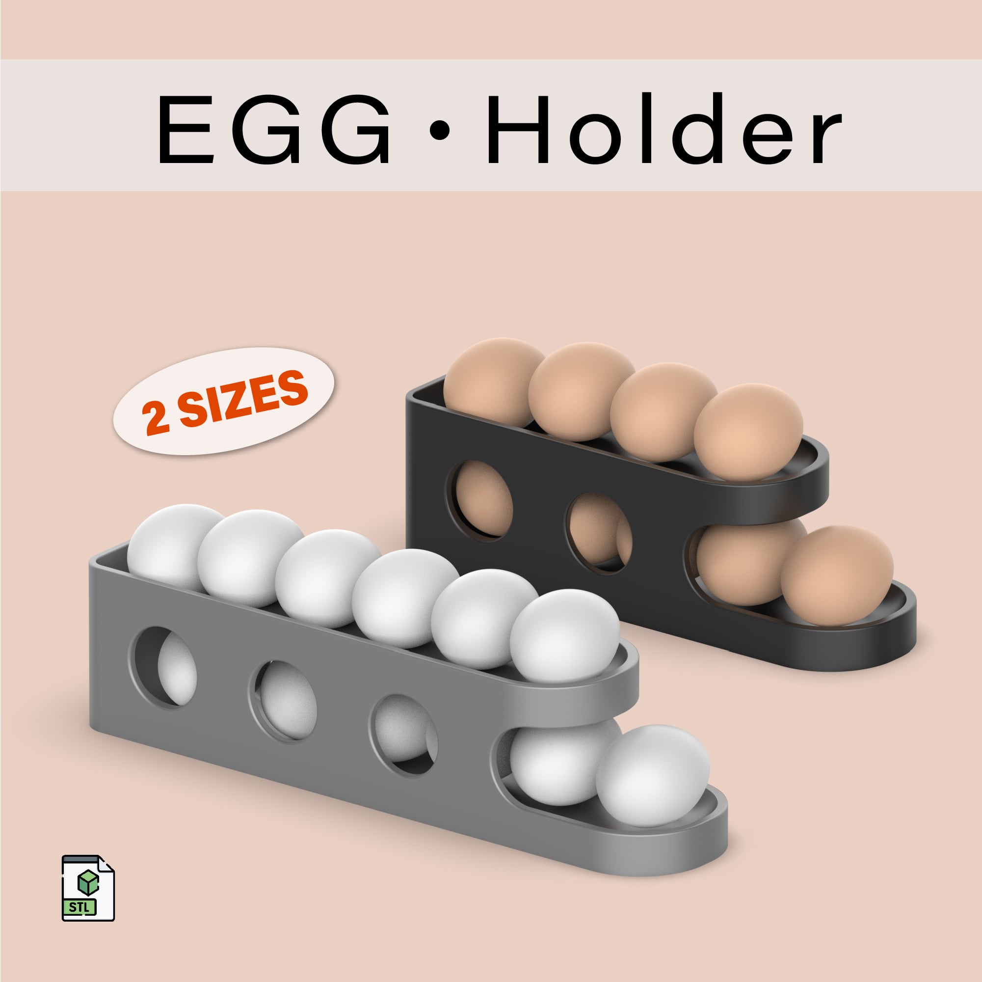 3D Egg Holder, 2 Size Egg Dispenser, Egg Storage Unit, Modern - Minimalist - Functional Holder 3d model