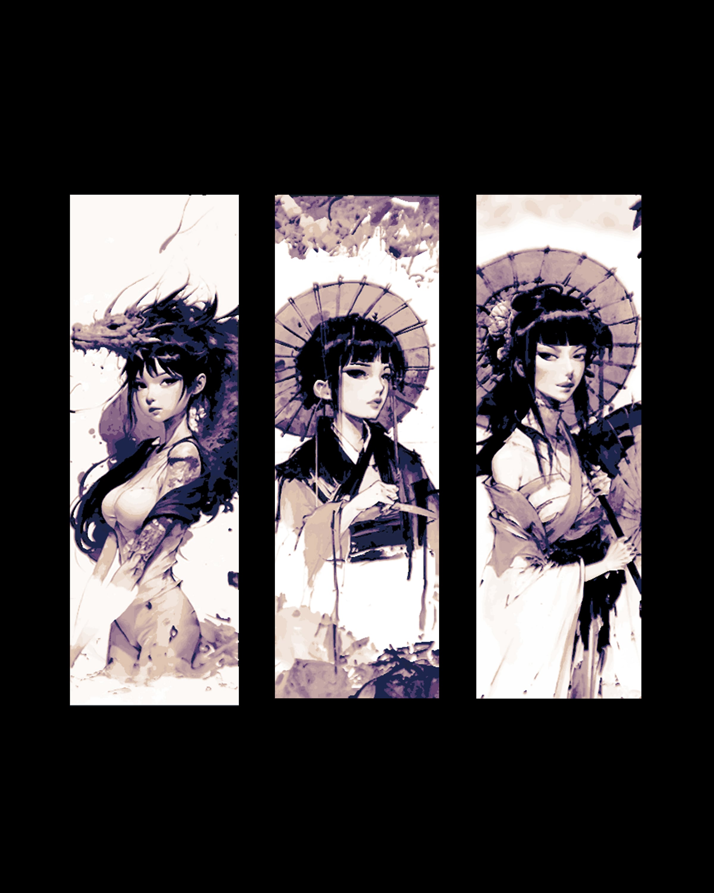 Rough Sketches of beautiful Asian Women - Set of Bookmarks 3d model
