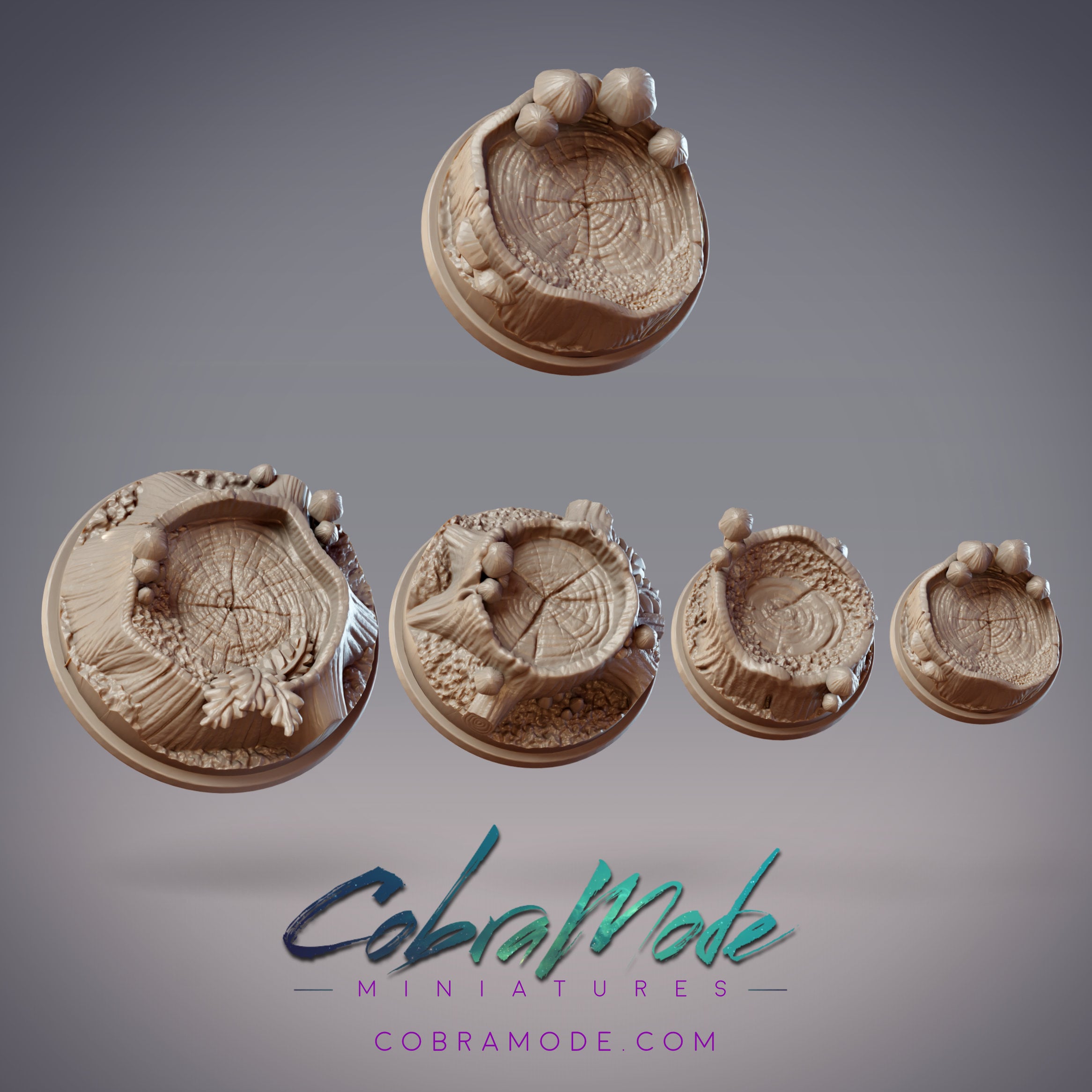 Mushrooms and Stumps Base Pack (4pcs) 3d model