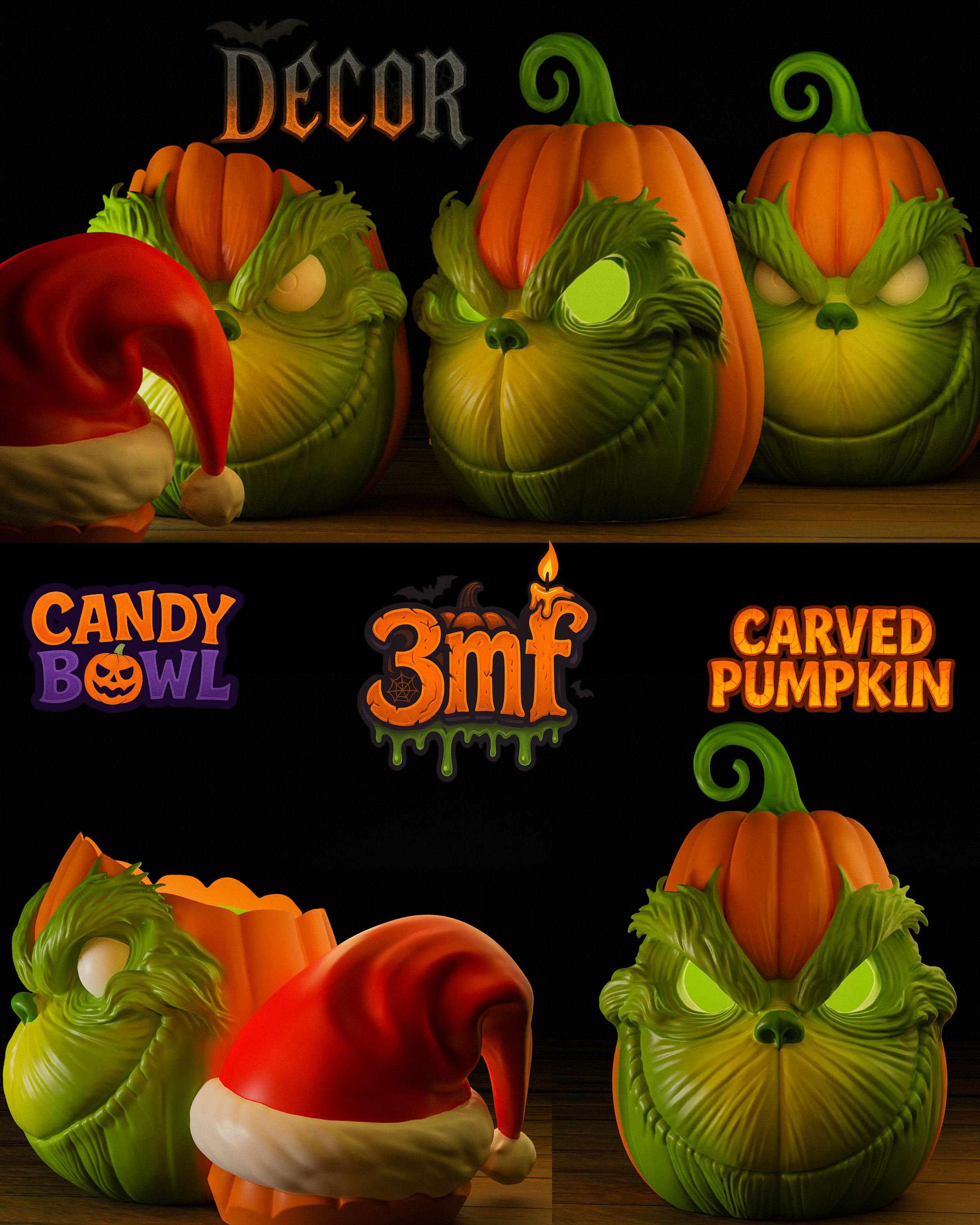 The Grinch Pumpkin Set 3d model