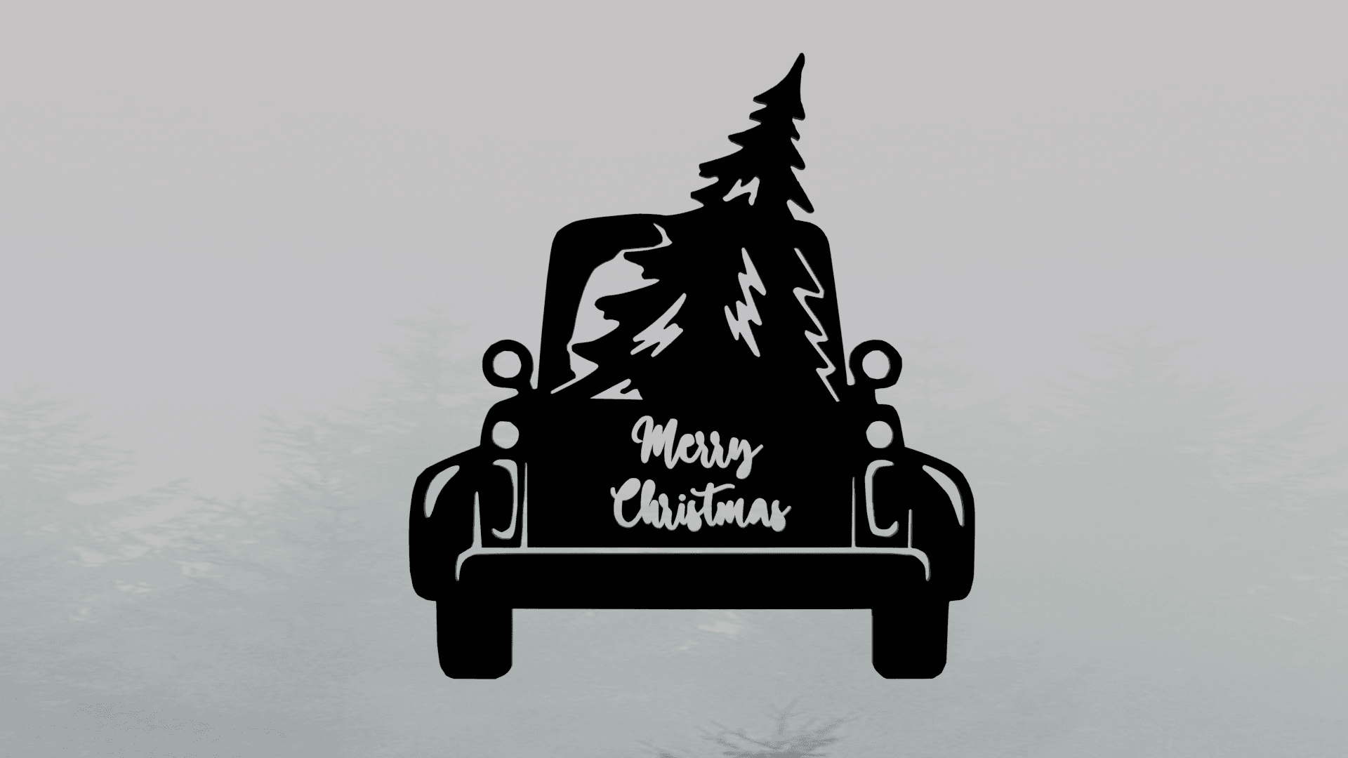 Car with Christmas tree wallart 3d model